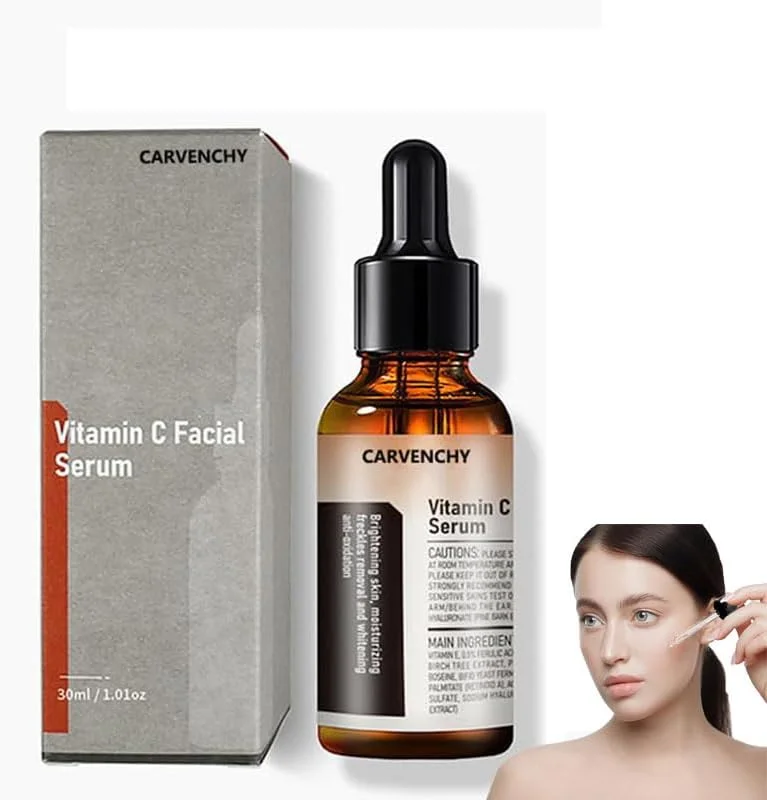 سرم ویتامین C - سرم صورت ضد پیری حاوی ویتامین C، هیالورونیک اسید، ویتامین E و موارد دیگر - روشن کننده لکه های تیره، یکنواخت کننده رنگ پوست، ناحیه دور چشم، خطوط ریز و چروک