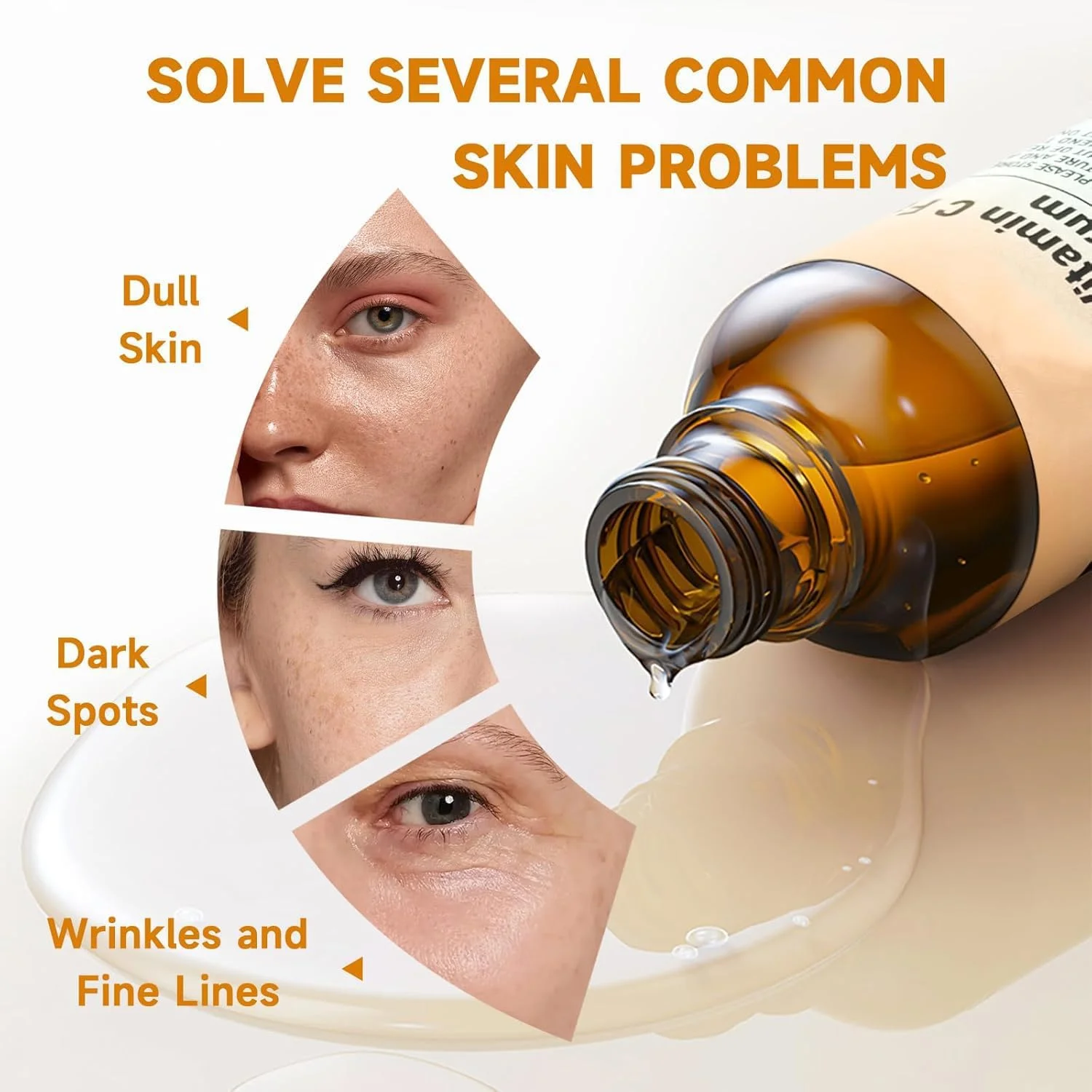 سرم ویتامین C - سرم صورت ضد پیری حاوی ویتامین C، هیالورونیک اسید، ویتامین E و موارد دیگر - روشن کننده لکه های تیره، یکنواخت کننده رنگ پوست، ناحیه دور چشم، خطوط ریز و چروک