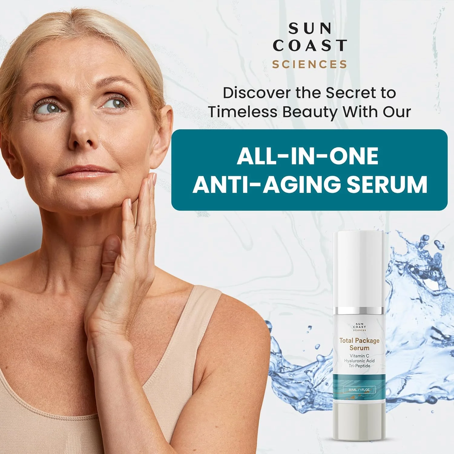 سرم комплекس کامل سان کوست ساينس، سرم ویتامین C، اسید هیالورونیک و پپتید همه کاره برای صورت، سرم فوق العاده ضد پیری صورت برای چین و چروک، روشن کننده و لکه های تیره - 30 میلی لیتر