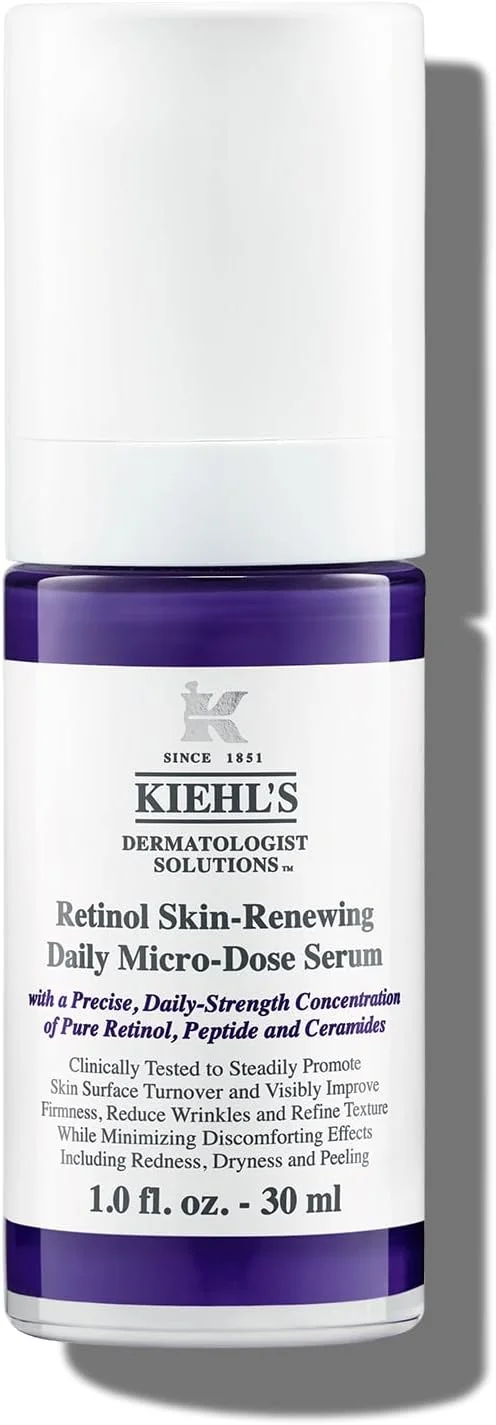 سرم صورت رتینول ضد پیری روزانه Kiehl's، کاهش دهنده چین و چروک، سفت کننده پوست، یکنواخت کننده رنگ پوست، فرمول تجدید کننده و آبرسان جوانی، حاوی رتینول و سرامید، بدون پارابن - 30 میلی لیتر