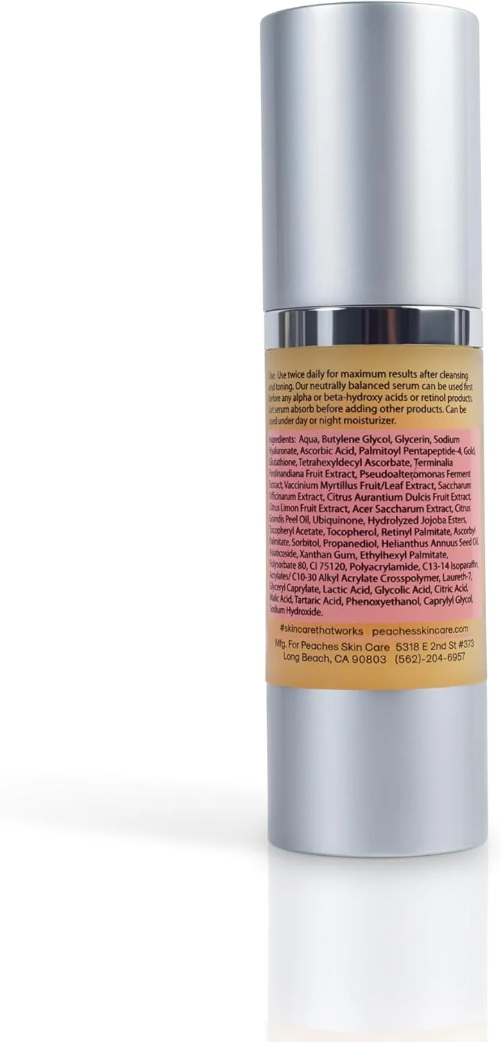 سرم صورت ویتامین C فشرده مراقبت از پوست هلو (30 میلی لیتر) - سرم روشن کننده ضد پیری با ویتامین C، طلای واقعی، عصاره آلو کاکادو - سرم صورت وگان - سرم ویتامین C برای کشسانی صورت