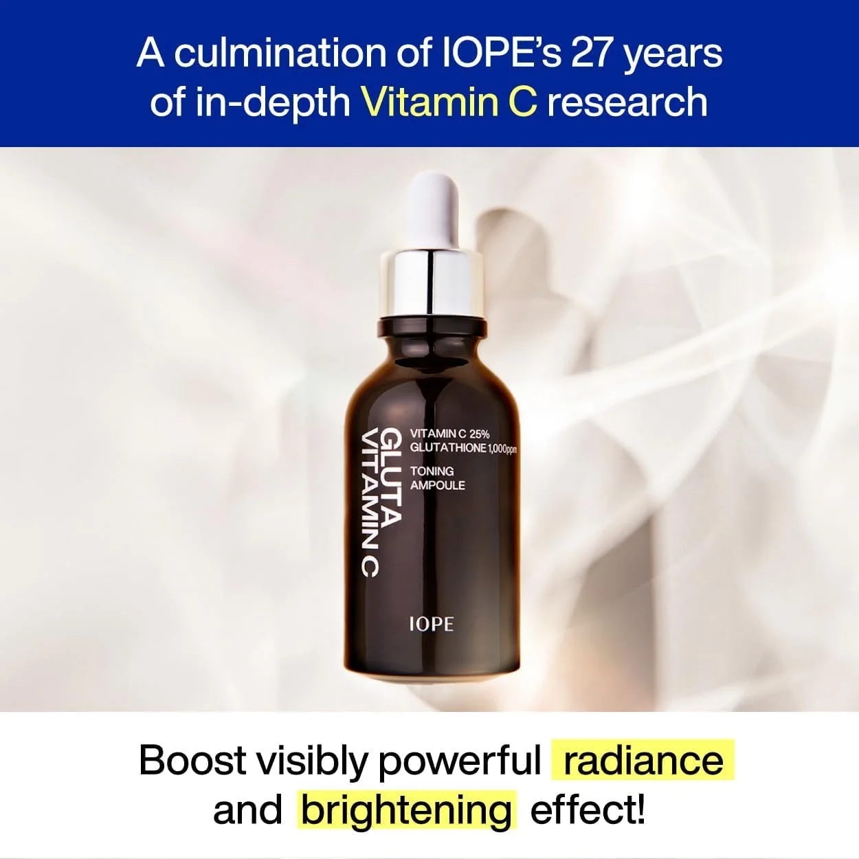 سرم روشن کننده حاوی ویتامین C و گلوتاتیون IOPE - حاوی 25% ویتامین C خالص و 1000ppm گلوتاتیون، ضد پیری، کاهش لک های تیره، مراقبت از پوست کره ای، 23 میلی لیتر