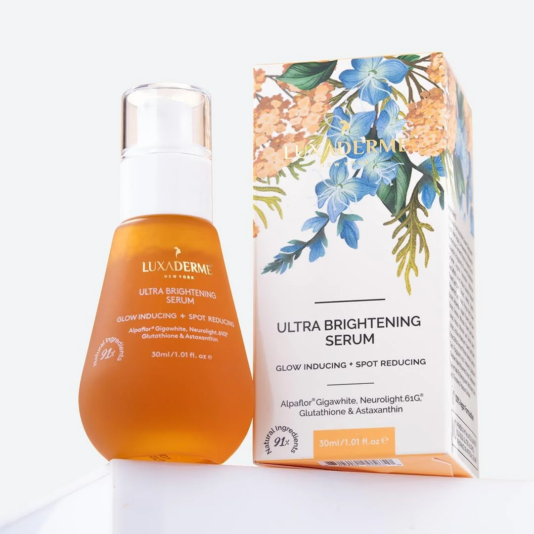 سرم روشن کننده فوق العاده صورت LuxaDerme کره ای، روشن کننده پوست و کاهش لکه های تیره، استفاده روزانه برای روشن و یکدست شدن رنگ پوست | 91% مواد طبیعی با یوزو، گلوتاتیون و آستاکسانتین | 30 میلی لیتر