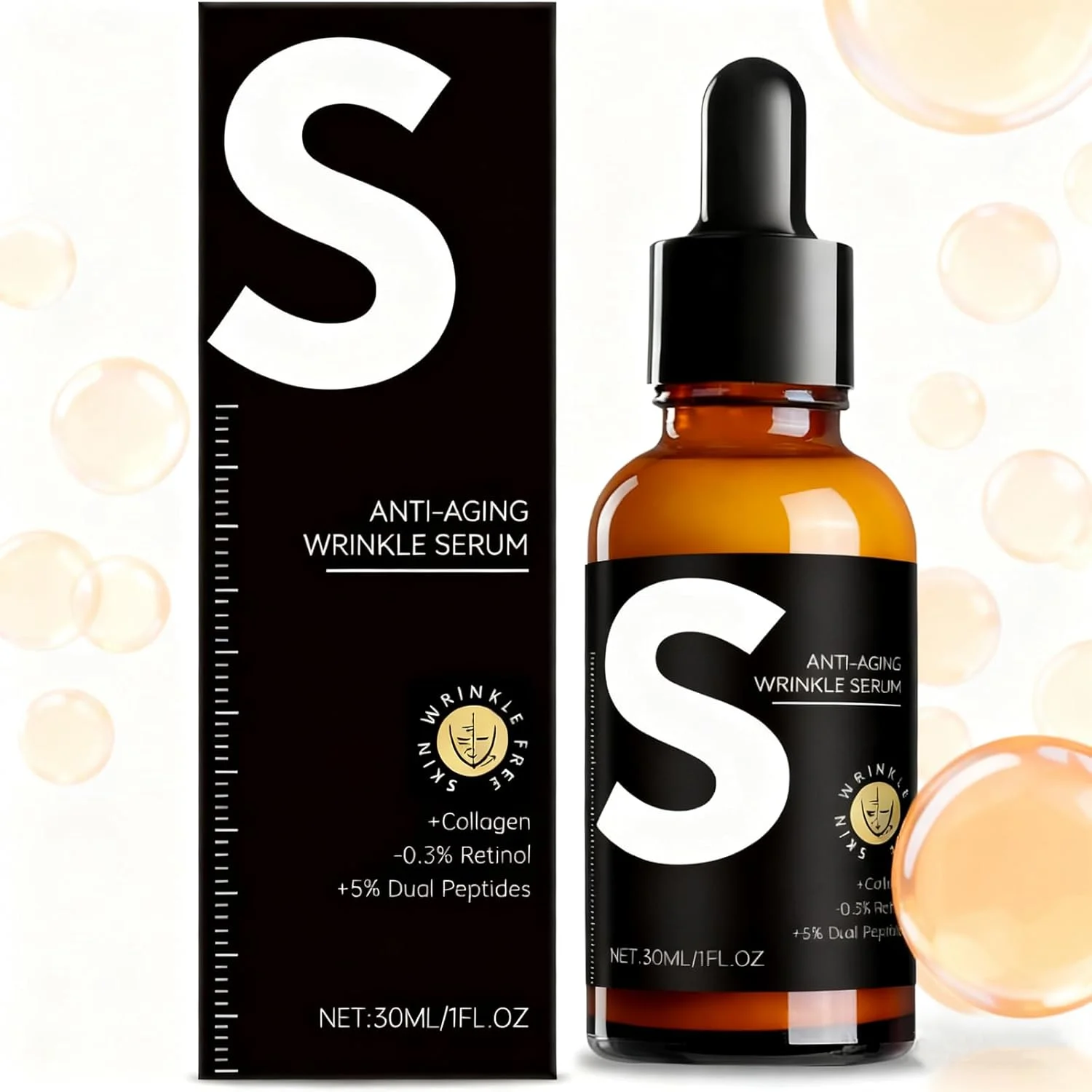 سرم ضد پیری و ضد چروک صورت، سرم رتینول برای صورت با غلظت 0.3% رتینوئید کلاژن، ترمیم سریع خطوط ریز صورت، روشن کننده و کوچک کننده منافذ باز پوست، مناسب برای درمان روزانه پوست