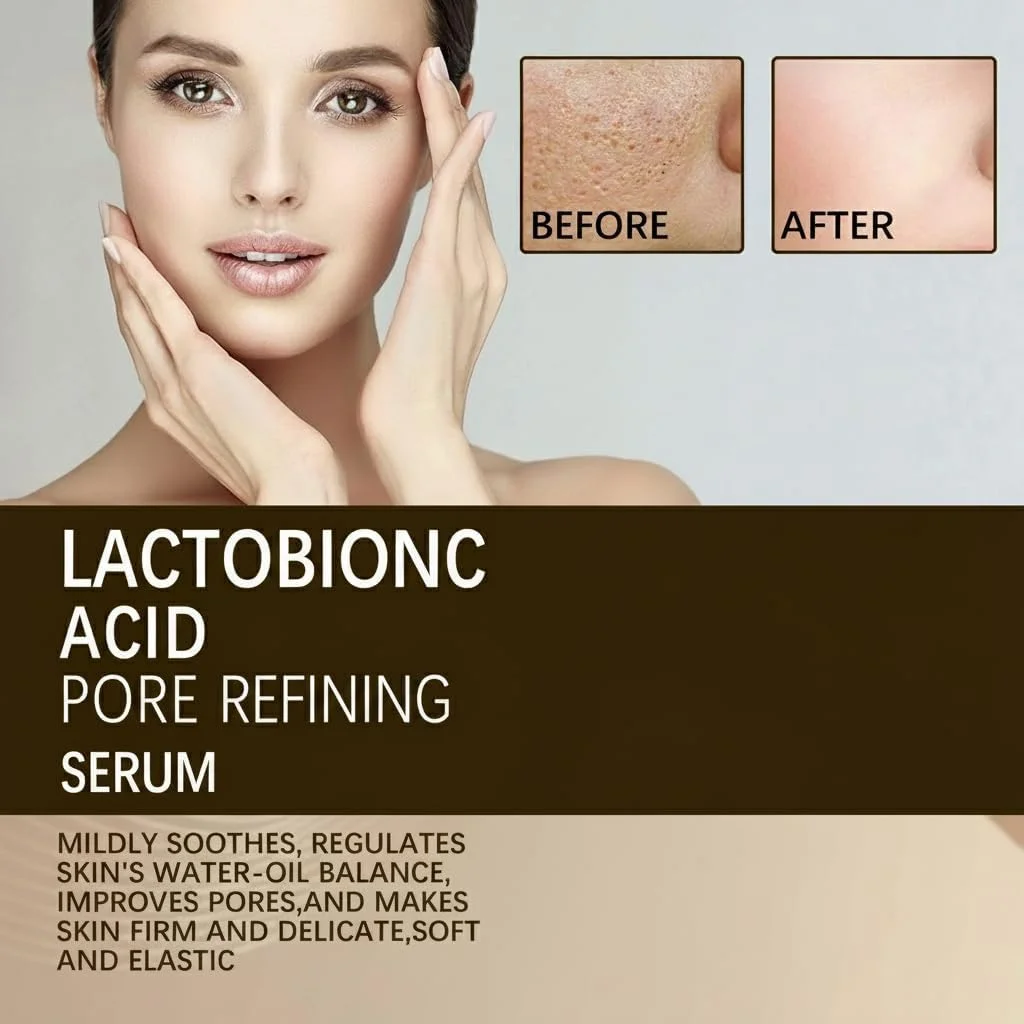 سرم کوچک کننده منافذ پوست KASTWAVE، سرم اسید لاکتوبیونیک برای اصلاح منافذ، اصلاح کننده پوست صورت، روشن کننده پوست، کاهش خطوط ریز، رفع لک های آکنه و جای جوش برای انواع پوست