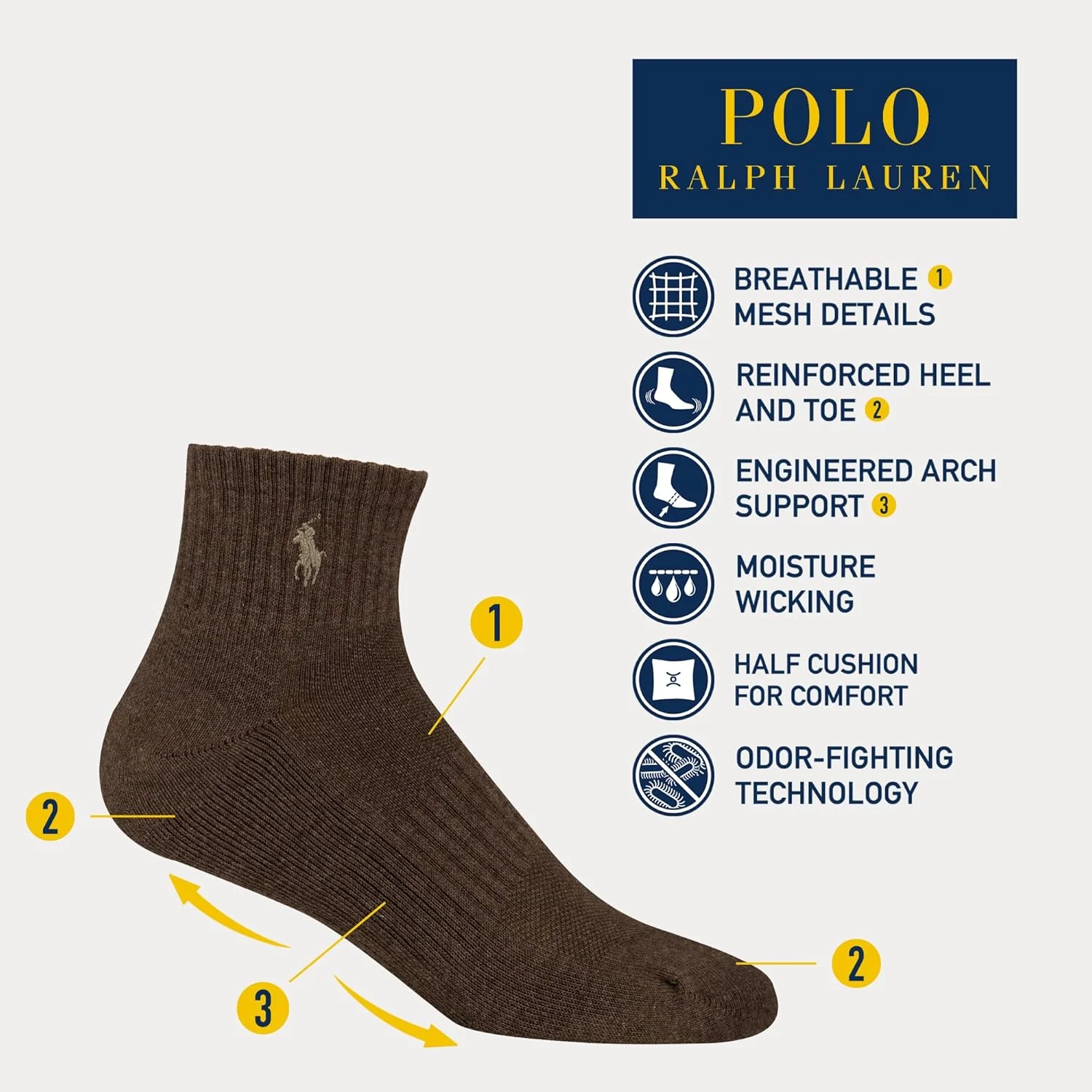 جوراب مچی مردانه رالف لورن مدل Athletic Performance Cotton - بسته 6 عددی - دارای بافت توری تنفسی و قابلیت جذب رطوبت جوراب مچی مردانه رالف لورن مدل Athletic Performance Cotton - بسته 6 عددی - دارای بافت توری تنفسی و قابلیت جذب رطوبت