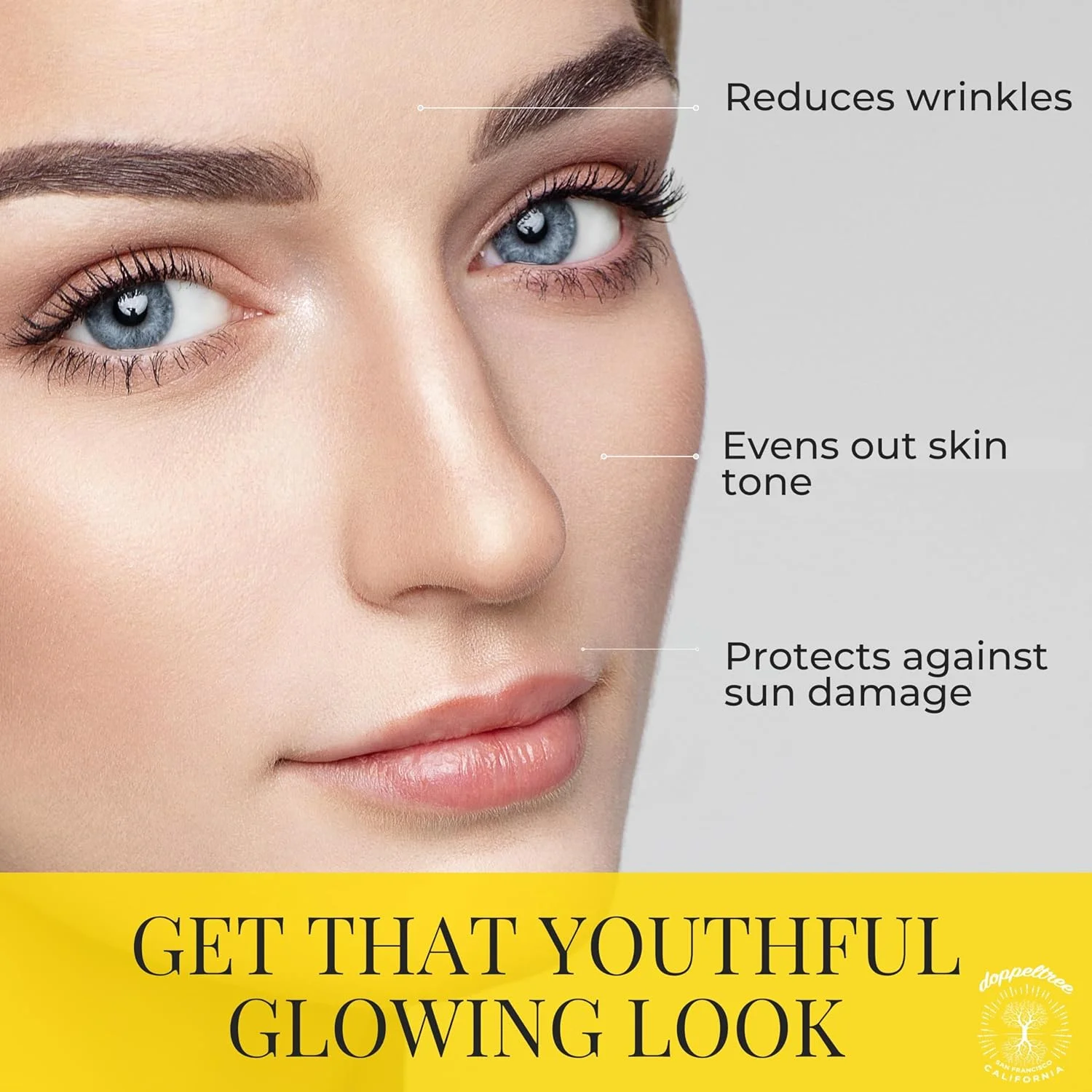 سرم صورت ویتامین C ارگانیک Doppeltree حاوی اسید هیالورونیک، ویتامین E و طلای 24 عیار - ضد پیری، چین و چروک، لکه های تیره و جای جوش - فرموله شده در سان فرانسیسکو