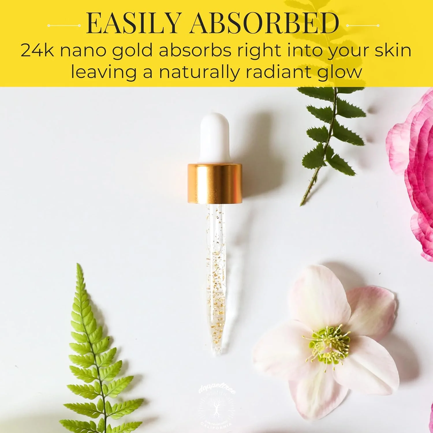 سرم صورت ویتامین C ارگانیک Doppeltree حاوی اسید هیالورونیک، ویتامین E و طلای 24 عیار - ضد پیری، چین و چروک، لکه های تیره و جای جوش - فرموله شده در سان فرانسیسکو