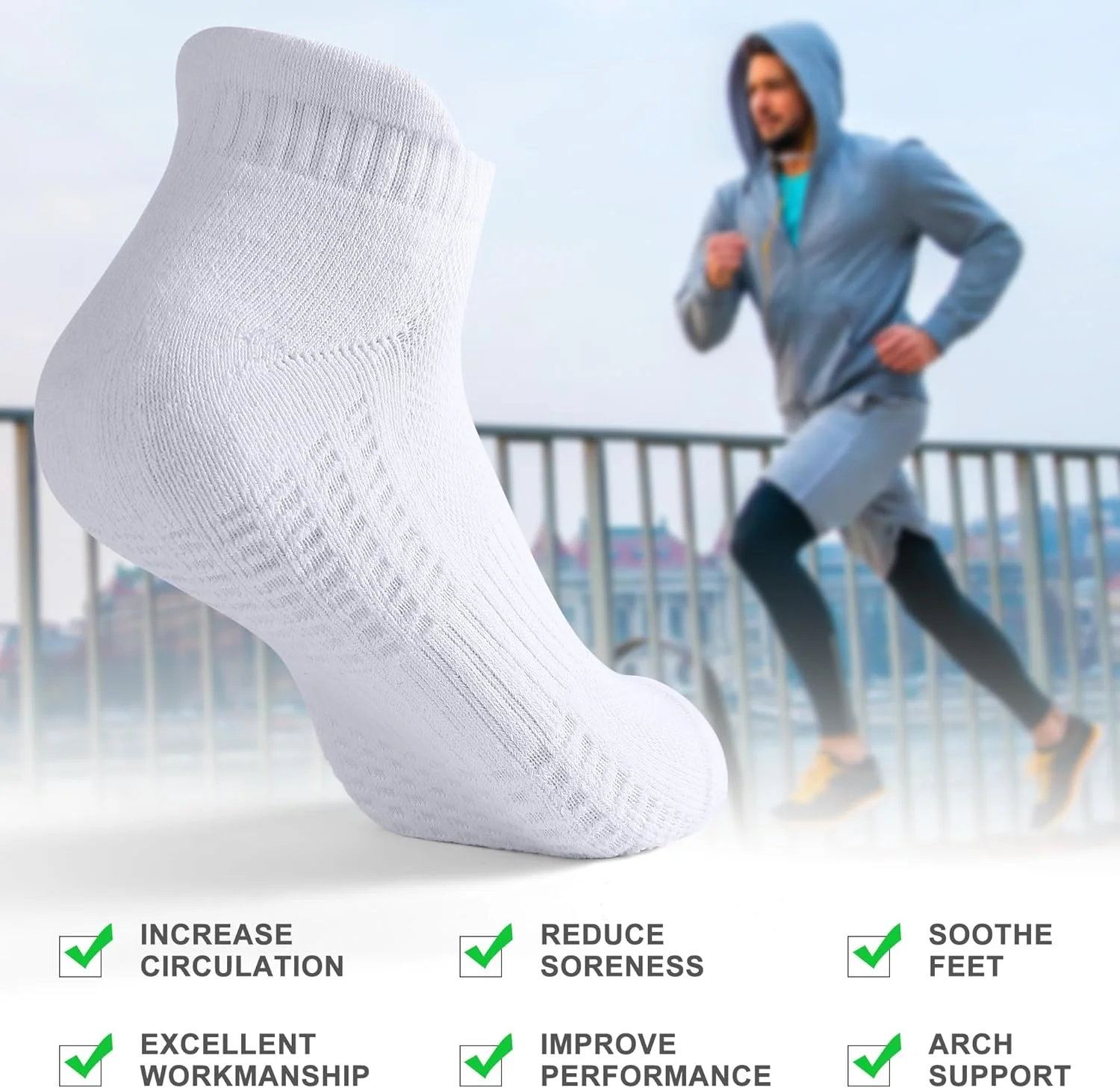 6 جفت جوراب مردانه نخی ورزشی تنفسی بالشتکی - جوراب مچی ورزشی ضد تاول برای حداکثر راحتی و عملکرد 6 جفت جوراب مردانه نخی ورزشی تنفسی بالشتکی - جوراب مچی ورزشی ضد تاول برای حداکثر راحتی و عملکرد