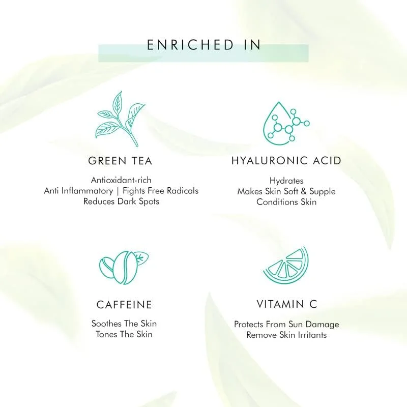 سرم صورت چای سبز سم‌زدای ام‌کافئین، فاقد پارابن و روغن معدنی، حاوی ویتامین C و هیالورونیک اسید برای آبرسانی (مناسب انواع پوست، 40 میلی‌لیتر)