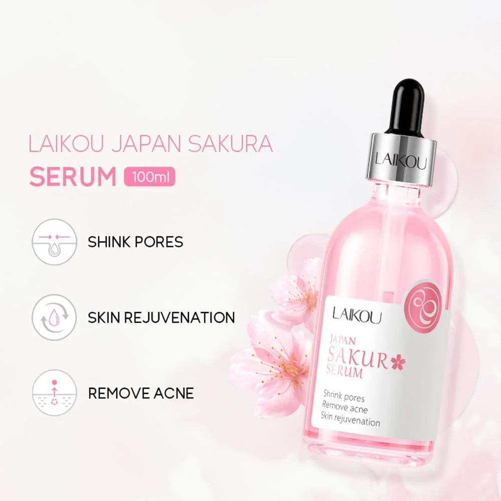 سرم مایع صورت ژاپنی ساکورا، سرم صورت حاوی ویتامین C، سرم اسید هیالورونیک آبرسان و درخشان کننده پوست، ضد پیری، کاهش چین و چروک و کوچک کننده منافذ پوست برای زنان 100 میلی لیتر