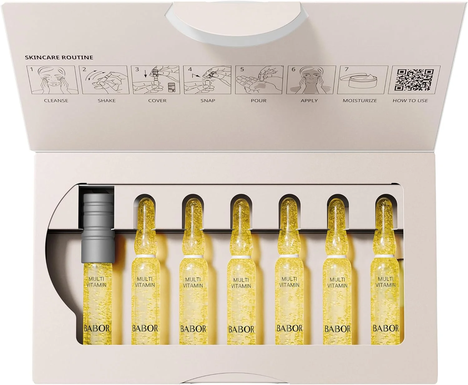 مولتی ویتامین BABOR، سرم صورت، حاوی ویتامین E برای تقویت لایه محافظتی پوست، آمپول های حاوی کنسانتره، 7x 3 میلی لیتر
