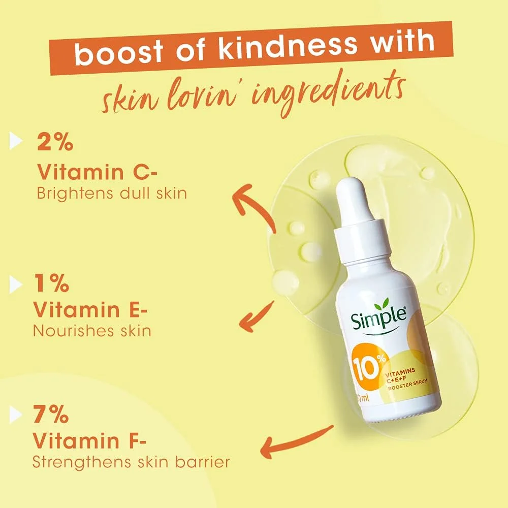 سرم تقویت کننده ساده با 10% ویتامین C+E+F برای پوستی جوان و درخشان || سبک وزن || غیر چسبنده || بدون عطر || بدون روغن معدنی || بدون پارابن || 30 میلی لیتر