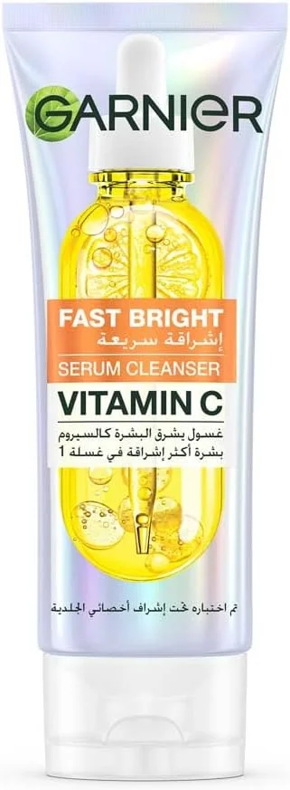 ژل شستشوی صورت روشن کننده سریع پوست Garnier Skinactive حاوی ویتامین C، پاک کننده ملایم صورت برای روشن کردن پوست مانند سرم، مناسب برای انواع پوست، 100 میلی لیتر