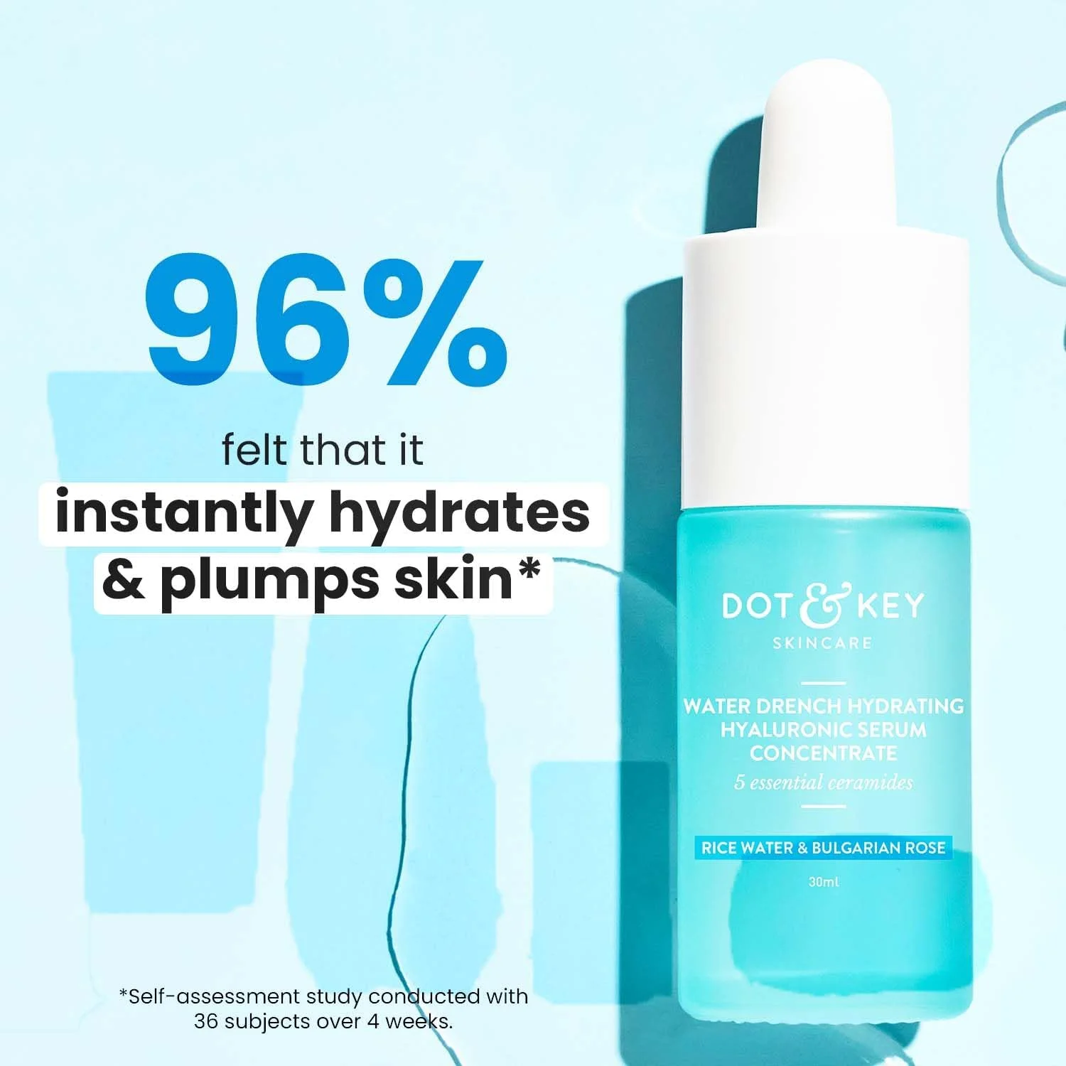 سرم آبرسان هیالورونیک اسید دات اند کی با ویتامین C + E | برای پوست شاداب و درخشان | سرم صورت برای پوست خشک، چرب و معمولی | حاوی سرامید و آکای بری | 30 میلی لیتر