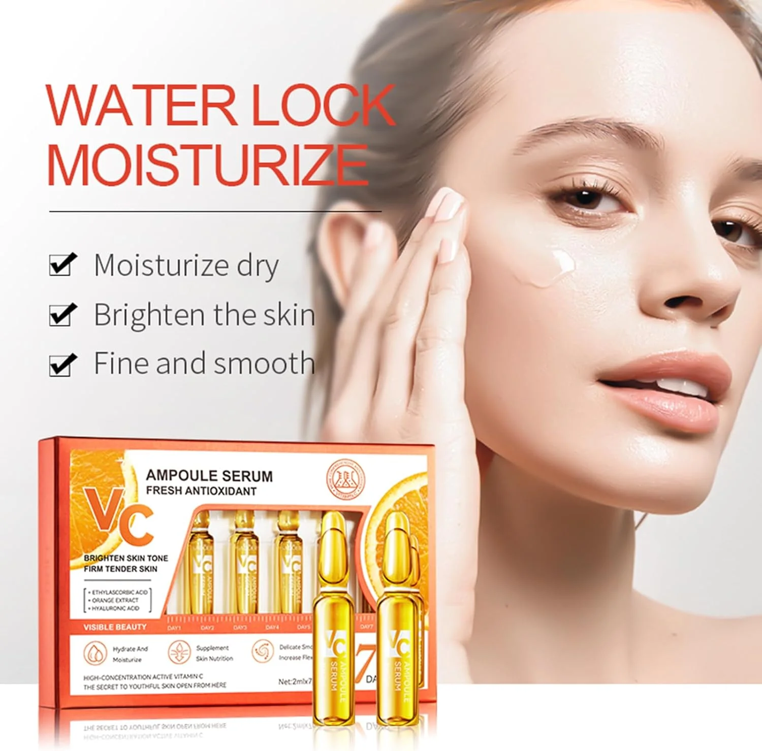 سرم آمپول ویتامین C، 7 عدد سرم صورت غلیظ ویتامین C، محافظت آنتی اکسیدانی قوی، کاهش خطوط ریز، چین و چروک و لکه های تیره، سرم مراقبت از پوست صورت برای انواع پوست، 7x2 میلی لیتر