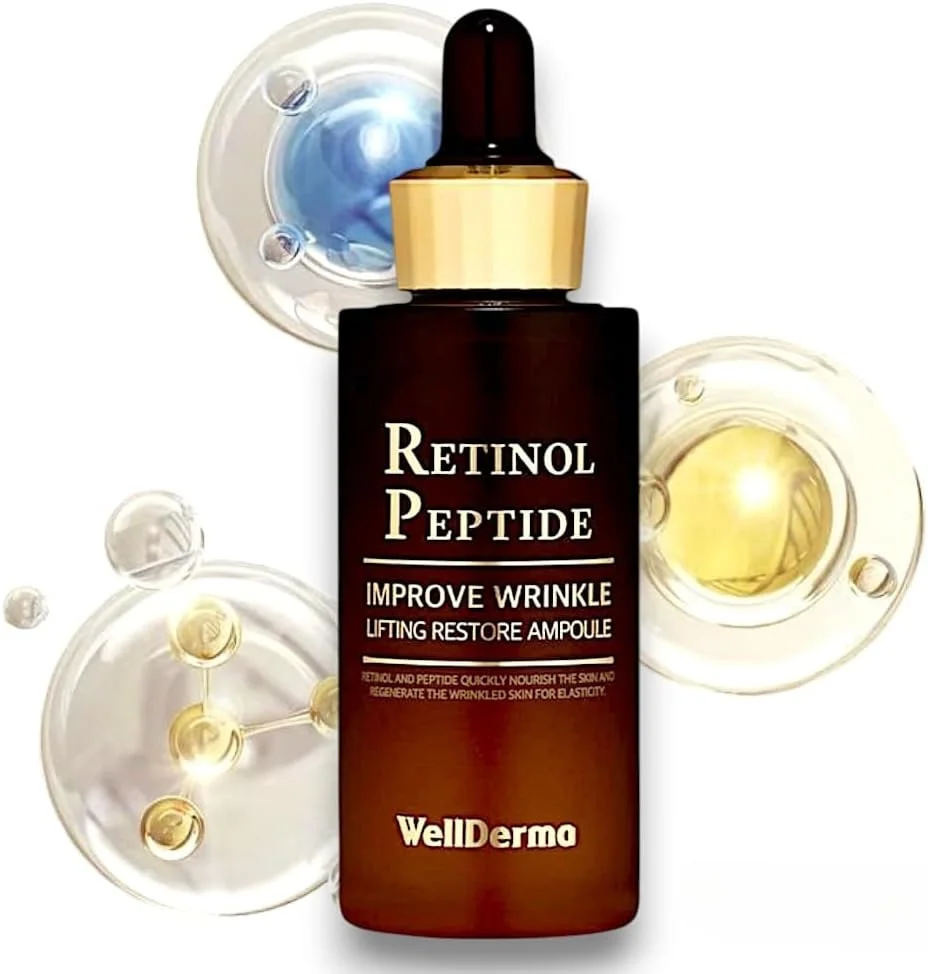 آمپول لیفتینگ صورت با رتینول و پپتید کره‌ای – سرم ضد پیری حاوی رتینول خالص، 8 پپتید، ویتامین C و اسید هیالورونیک برای مراقبت از چین و چروک، روشن شدن پوست و آبرسانی، 30 میلی لیتر، از WD