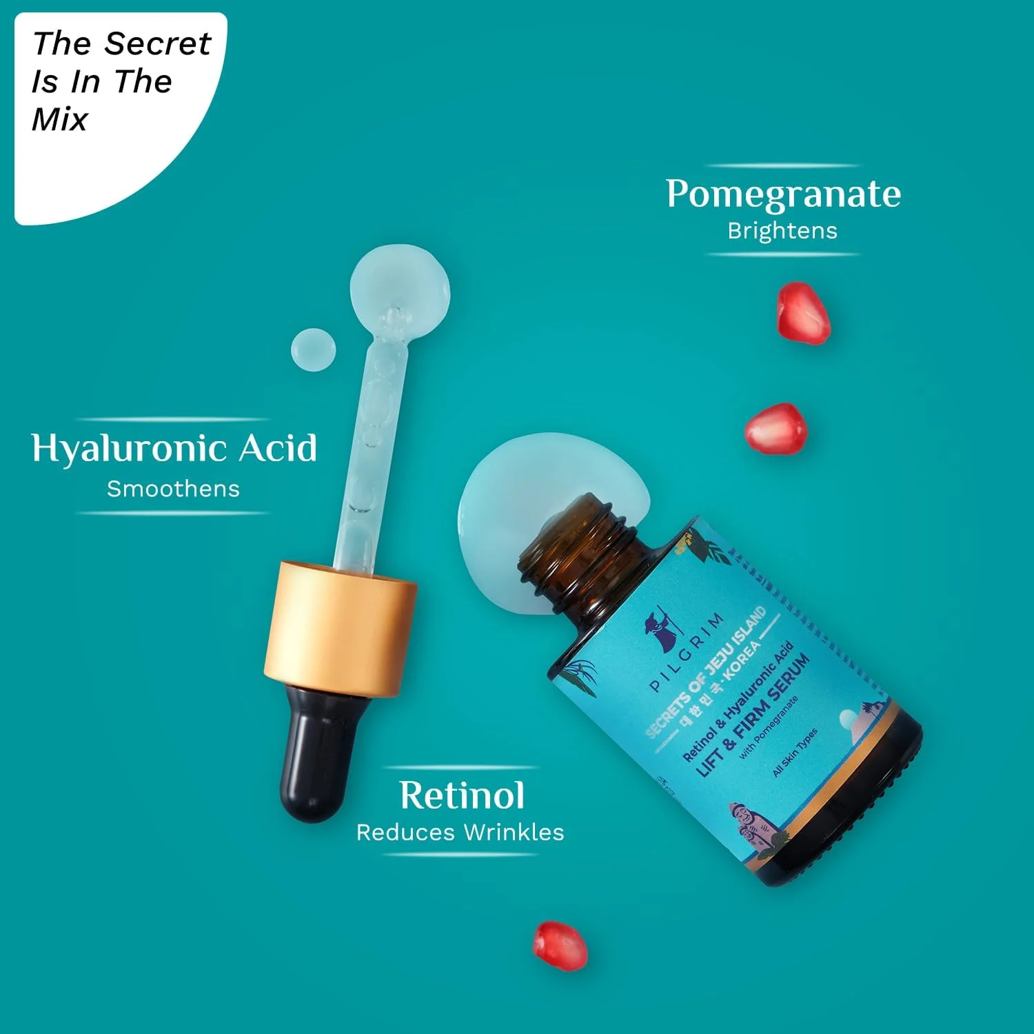 سرم لیفت و سفت کننده پوست حاوی رتینول 0.5% و هیالورونیک اسید 1% پیلگریم | سرم صورت | کاهش خطوط ریز و چین و چروک | مناسب آقایان و بانوان | مناسب انواع پوست | 30 میلی لیتر