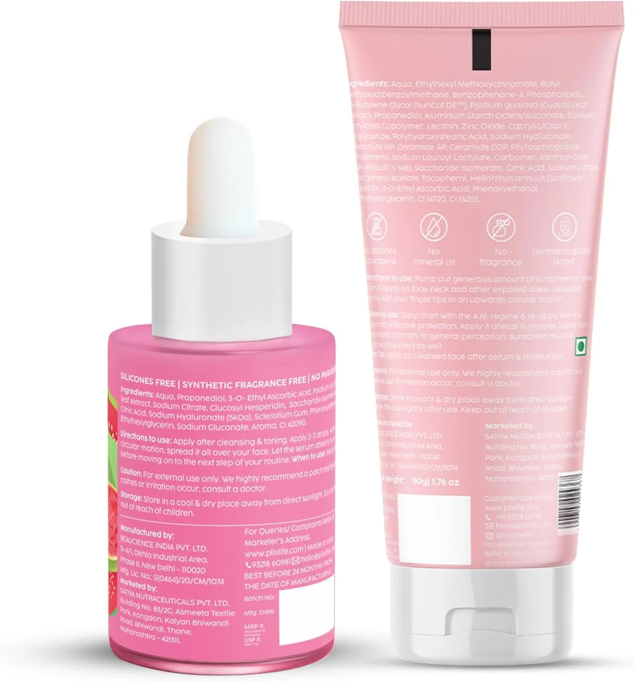 پک محافظت از آفتاب و روشن کننده پوست: کرم ضد آفتاب SPF 50+ با عصاره گواوا (50 گرم) و سرم صورت ویتامین C 10% با عصاره گواوا (20 میلی لیتر)، محافظت در برابر اشعه UV A و UV B، حاوی سرامیدها، ویتامین C، هیالورونیک اسید و پنتاویتین