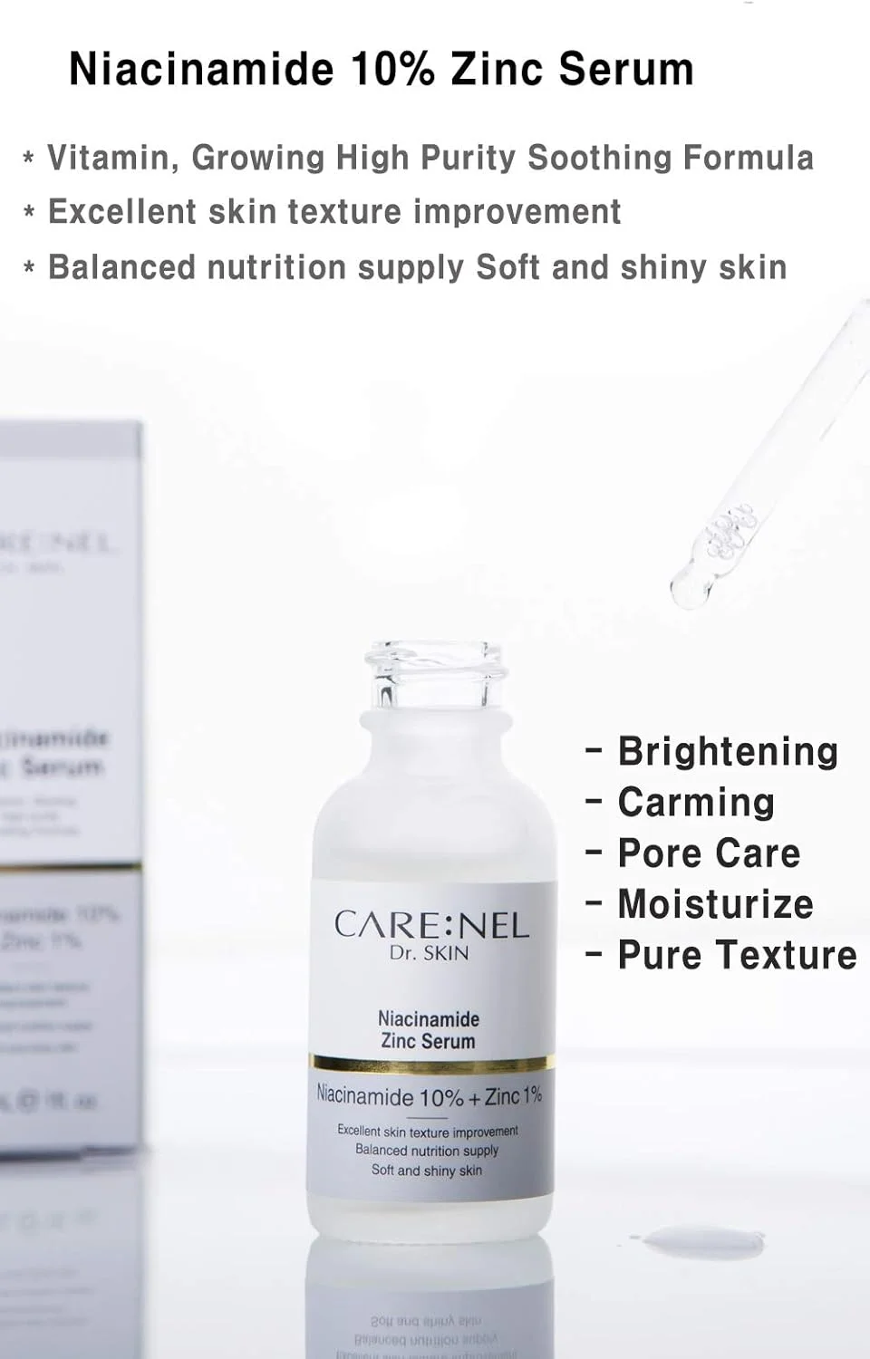 سرم مراقبت از پوست کره‌ای CARE:NEL، سرم ویتامین B و C برای صورت - نیاسینامید 10% زینک 1% - سرم آبرسان صورت کی-بیوتی - 30 میلی لیتر