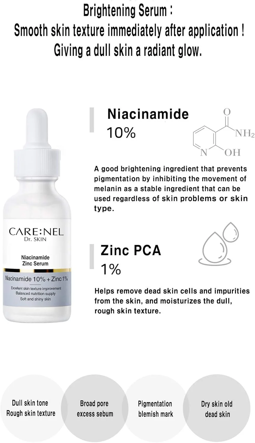 سرم مراقبت از پوست کره‌ای CARE:NEL، سرم ویتامین B و C برای صورت - نیاسینامید 10% زینک 1% - سرم آبرسان صورت کی-بیوتی - 30 میلی لیتر