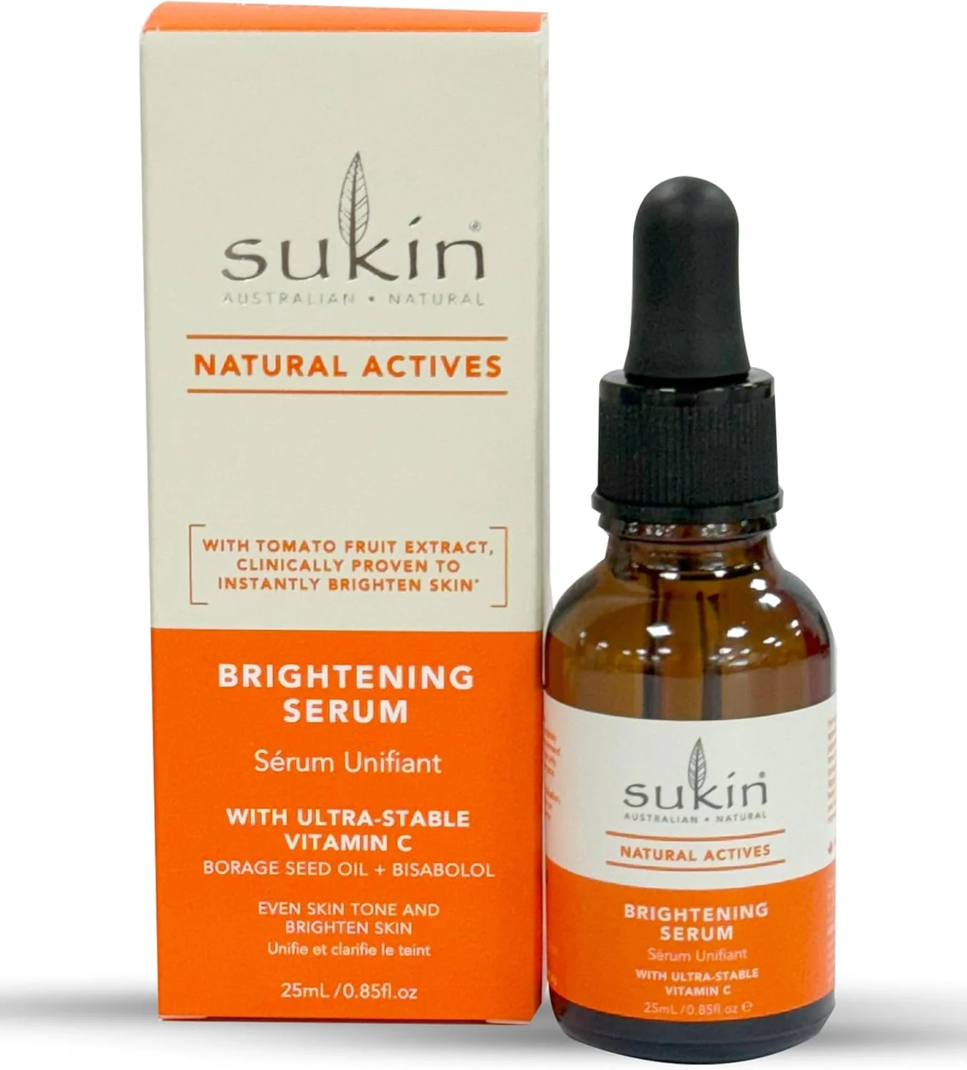 سرم روشن کننده صورت اکتیوهای طبیعی سوکین حاوی ویتامین C فوق پایدار برای یکنواخت کردن رنگ پوست و روشن کردن آن | غنی شده با روغن دانه گل گاوزبان و بیزابولول | 25 میلی لیتر