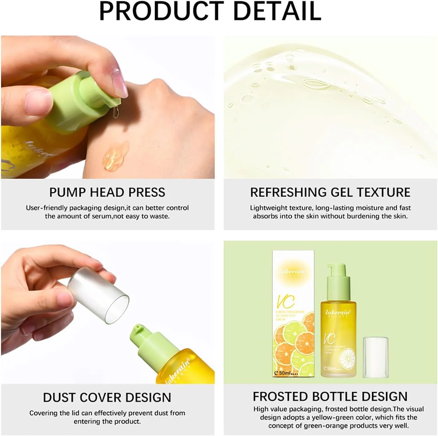 سرم ویتامین C نارنگی سبز برای صورت - حاوی ویتامین C، نیاسینامید و مواد مغذی دیگر - روشن کننده پوست، کاهش لک های تیره، متعادل کننده رنگ پوست و روشن کننده جای جوش (50 میلی لیتر)