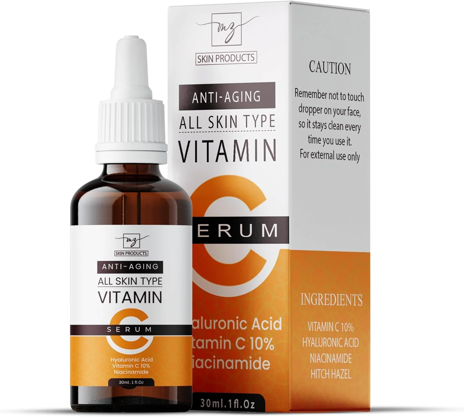 سرم صورت ویتامین C ارگانیک 10% با اسید هیالورونیک، اسید فرولیک، ویتامین E - ضد پیری، از بین برنده لک، آبرسان، روشن کننده پوست برای پوستی جوان و بی عیب و نقص - مناسب برای انواع پوست