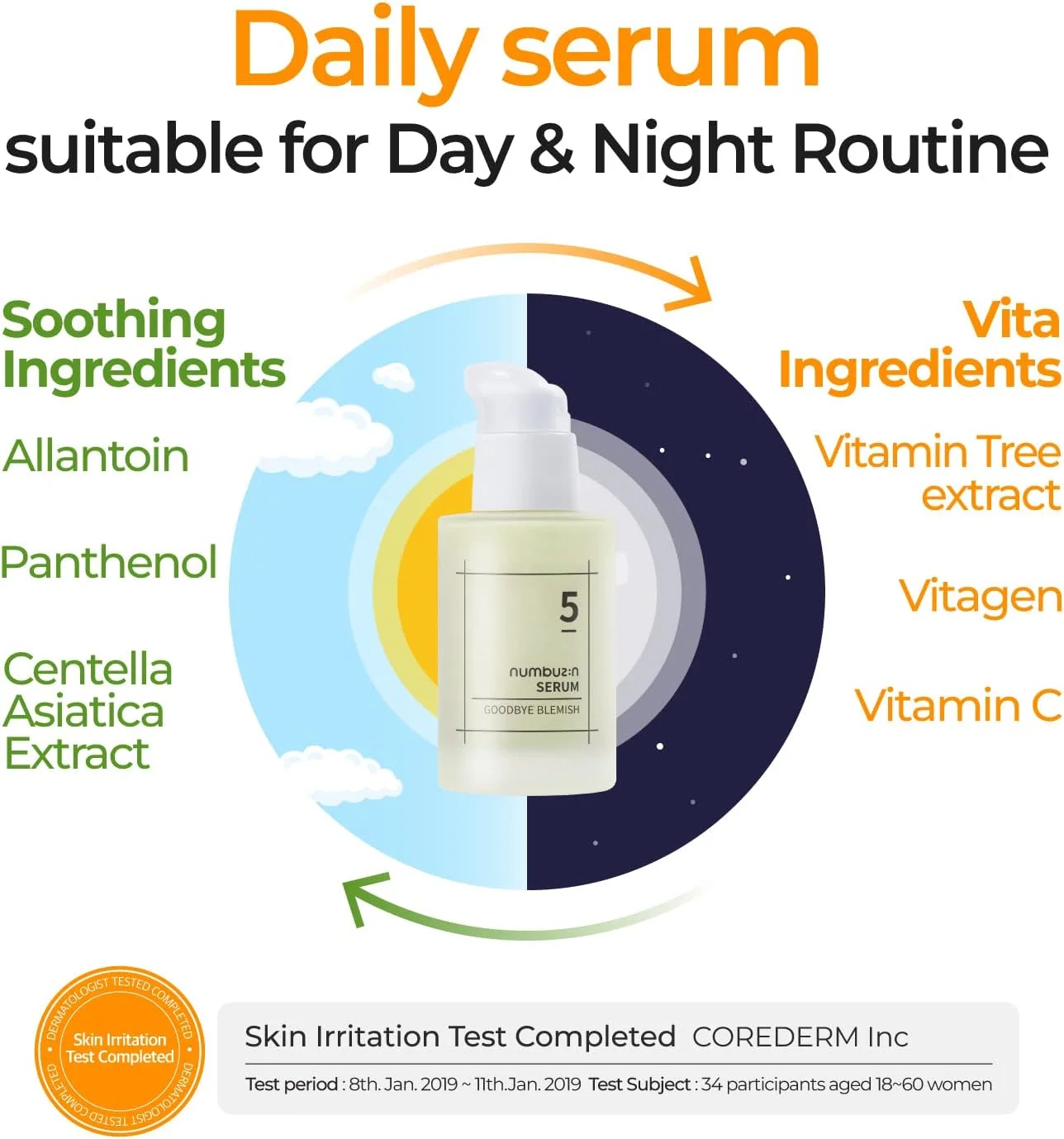 سرم شماره 5 نامبرزین | سرم خداحافظی با لک | راه حل برای لک ها، نقاط تیره و جای جوش با ویتامین C، نیاسینامید، آنتی اکسیدان | ژل سبک، مراقبت از پوست کره ای برای صورت | 50 میلی لیتر