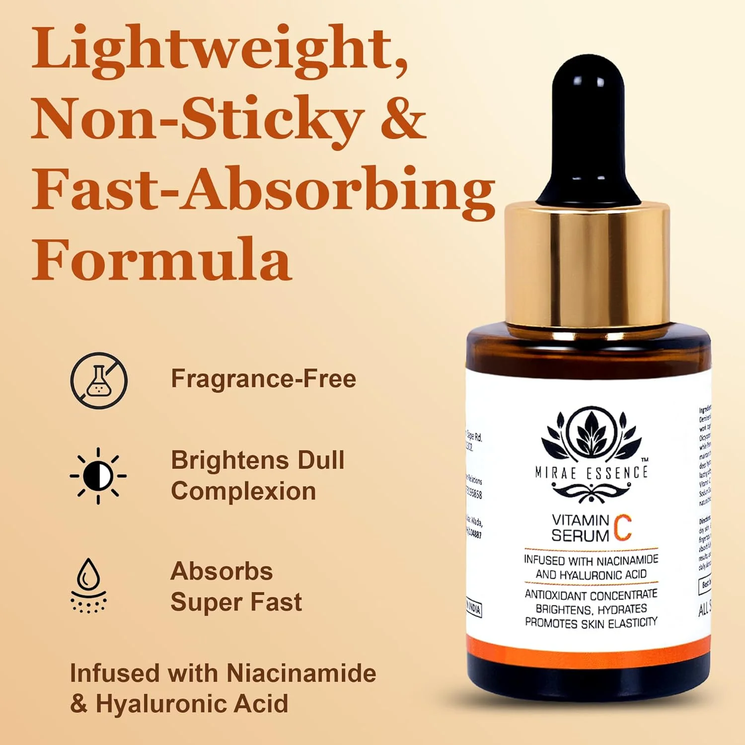 سرم صورت ویتامین C با نیاسینامید و هیالورونیک اسید | روشن کننده، آبرسان، محو کننده لکه های تیره | ضد پیری | پوست درخشان برای آقایان و بانوان | مناسب انواع پوست | 30 میلی لیتر