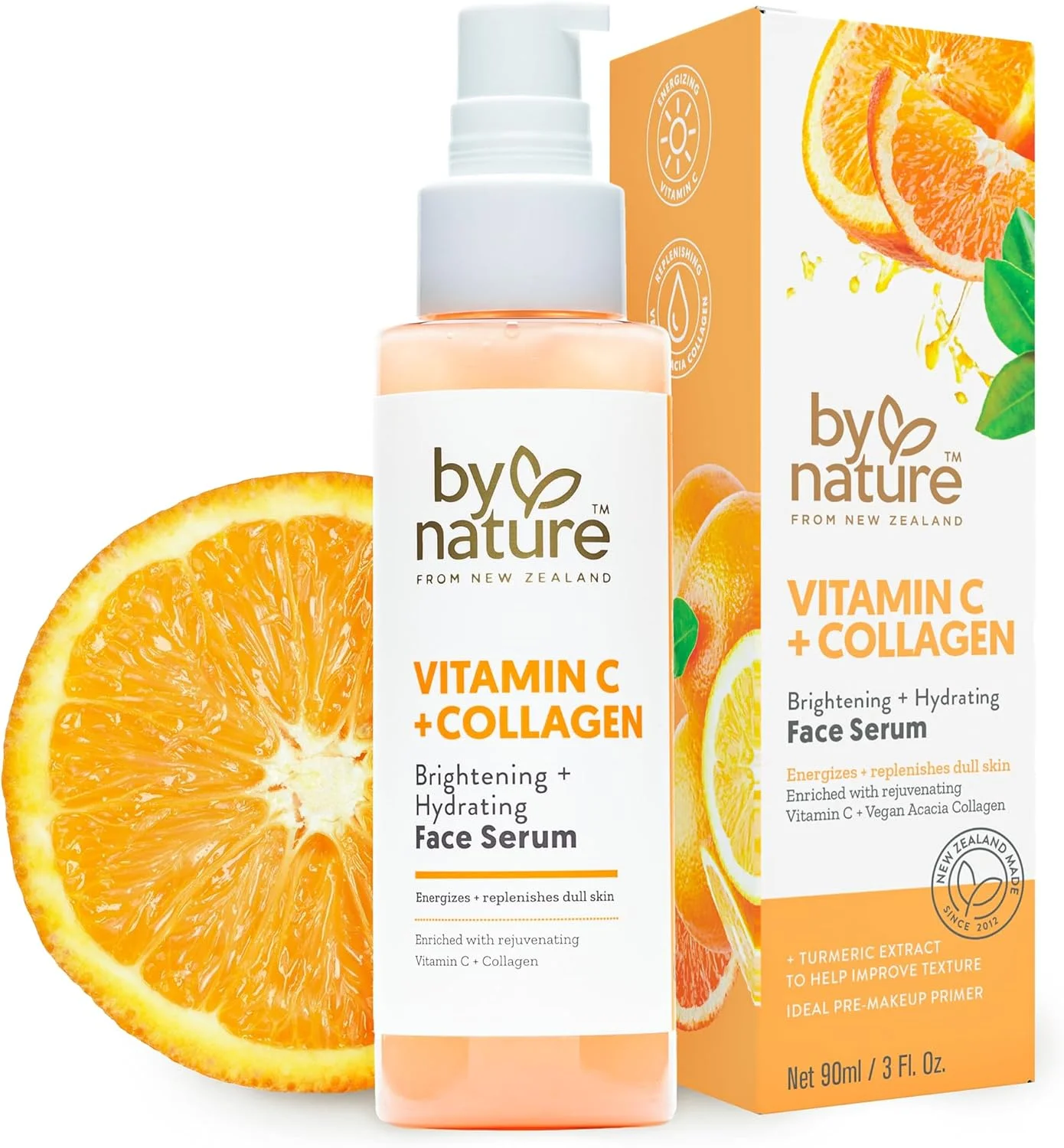 سرم صورت ویتامین C + کلاژن بای نیچر - احیا و انرژی بخشیدن به پوست خسته با ویتامین C روشن کننده، کلاژن پرکننده، به همراه زردچوبه بهبود دهنده بافت - سرم مراقبت از پوست ممتاز برای صورت - 3 اونس مایع