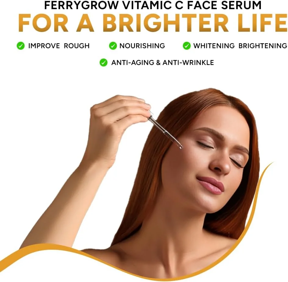 سرم صورت ویتامین C | روشن کننده و اصلاح کننده لکه های تیره | مراقبت از پوست ضد پیری برای پوست درخشان | درمان لکه های آکنه و سرم آبرسان صورت