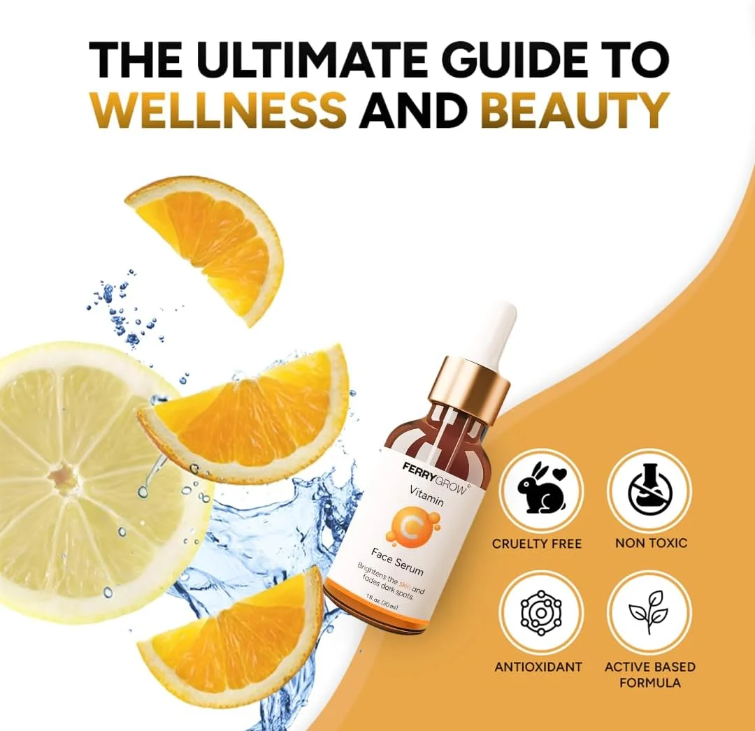 سرم صورت ویتامین C | روشن کننده و اصلاح کننده لکه های تیره | مراقبت از پوست ضد پیری برای پوست درخشان | درمان لکه های آکنه و سرم آبرسان صورت