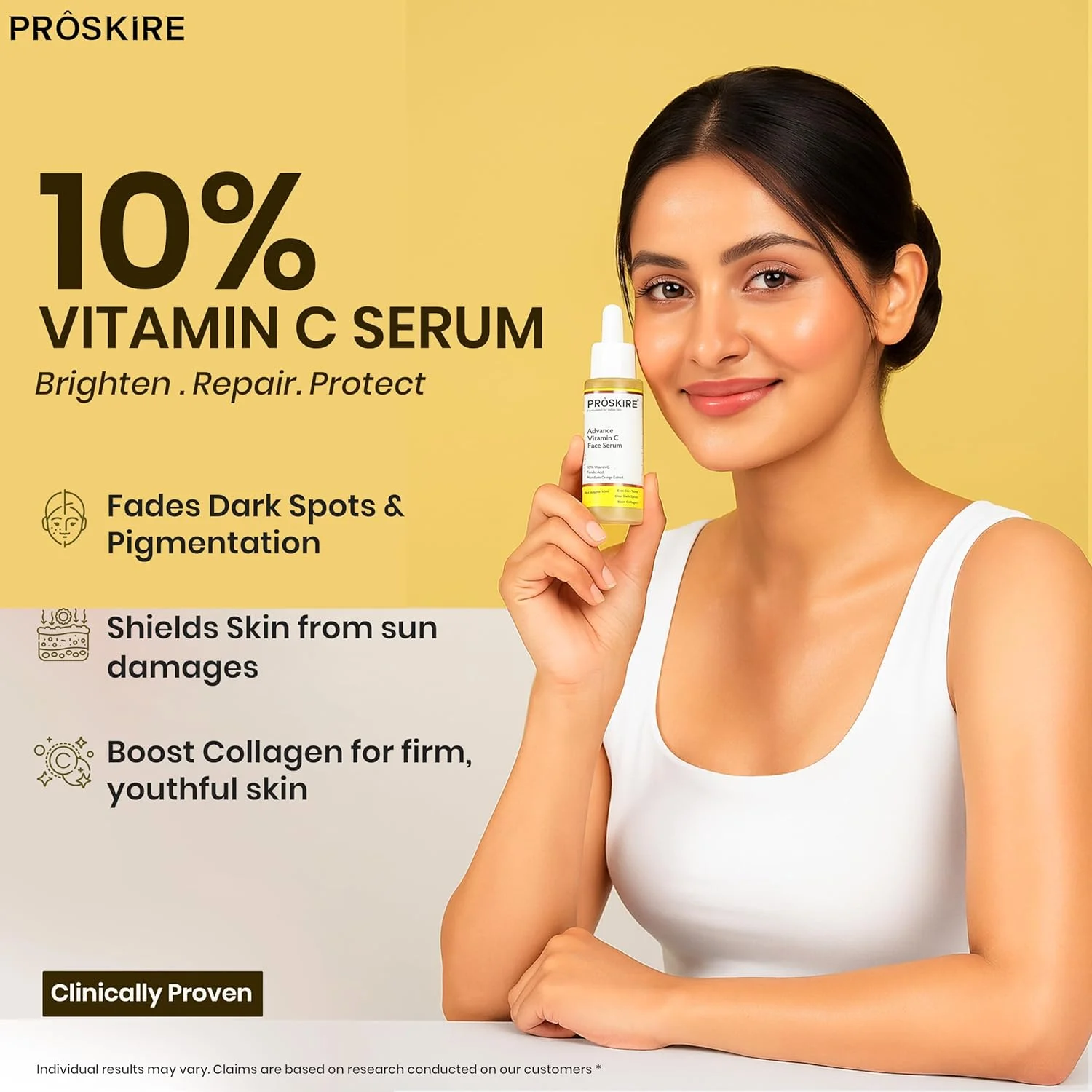 سرم پیشرفته 10% ویتامین C پروسکیر حاوی فرولیک اسید و عصاره نارنگی ماندارین، برای لکه‌های تیره، تیرگی پوست و درخشش صورت - بسته 30 میلی لیتری