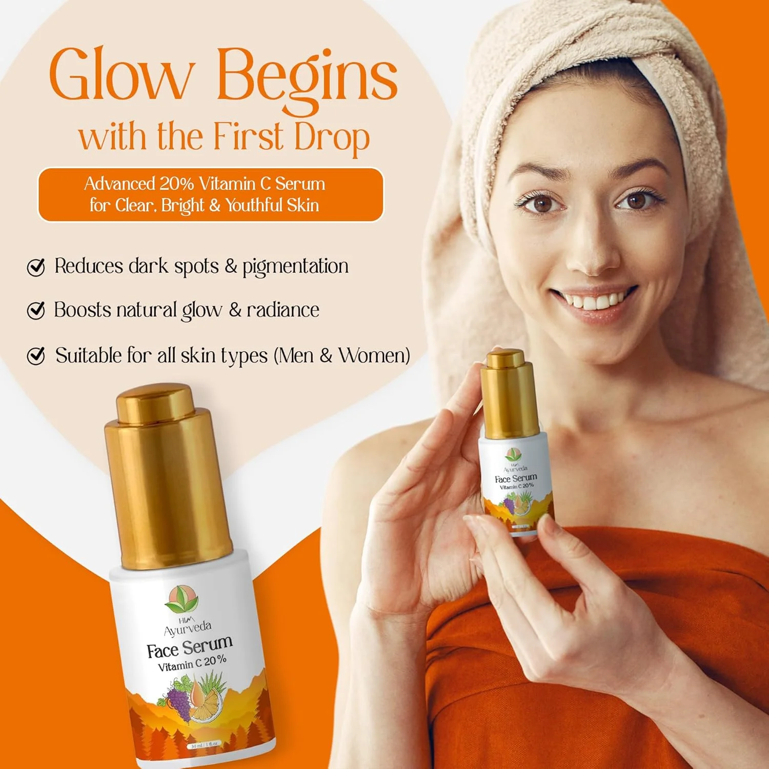سرم روشن کننده پیشرفته ویتامین C | ضد لک های تیره | پوست درخشان و روشن | برای خانم ها و آقایان | برای انواع پوست | 30 میلی لیتر