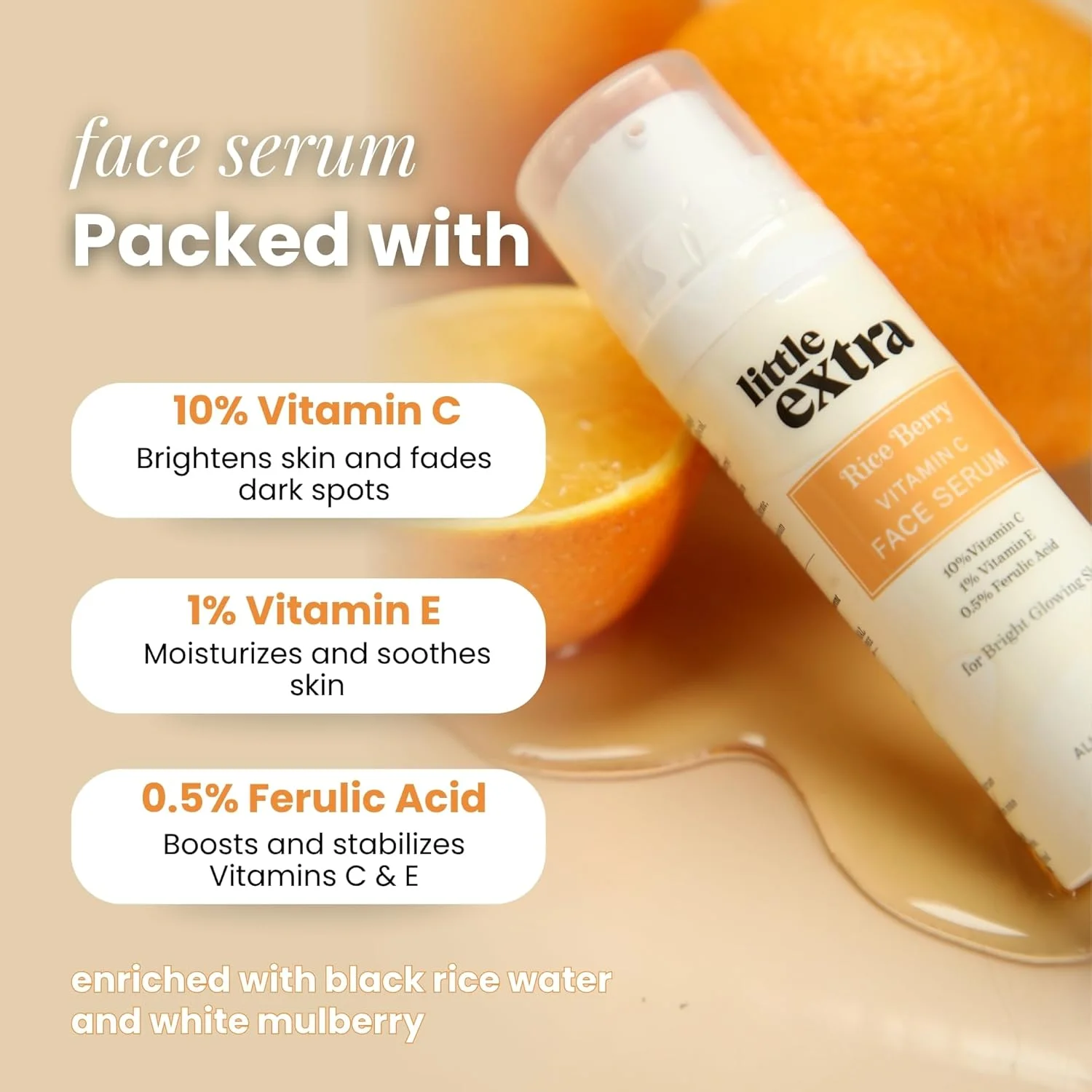 سرم صورت توت برنج کوچک حاوی 10% ویتامین C برای پوست درخشان و روشن - محو کننده لکه های تیره، مناسب پوست کدر، رنگ ناهموار پوست، غیر تحریک کننده، مناسب انواع پوست، زنان و مردان، 30 میلی لیتر