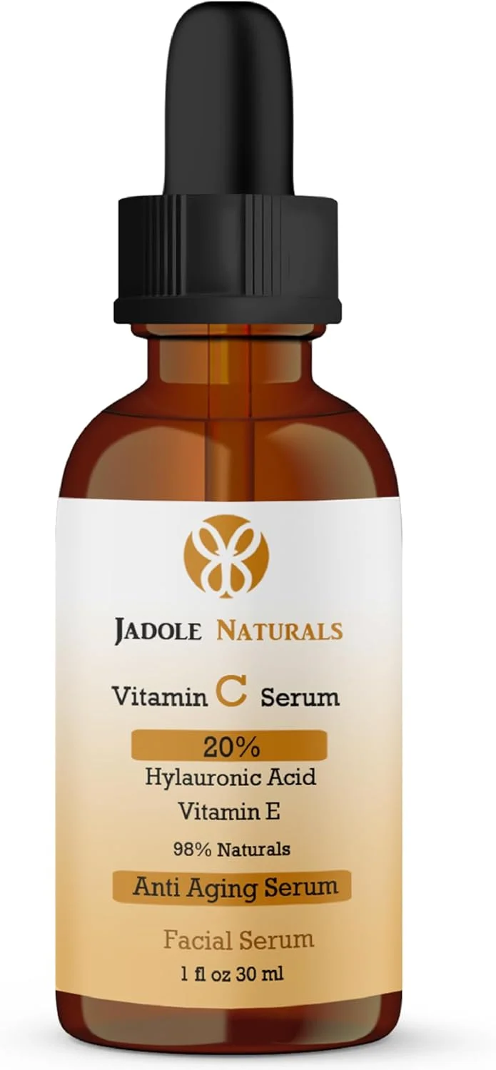 سرم ویتامین C صورت Jadole Naturals - 30 میلی لیتر | 20% اسید هیالورونیک و ویتامین E | سرم ضد پیری برای صاف کردن خطوط ریز، آبرسانی عمیق، روشن کننده پوست، کاهش چروک، درمان سیاهی دور چشم