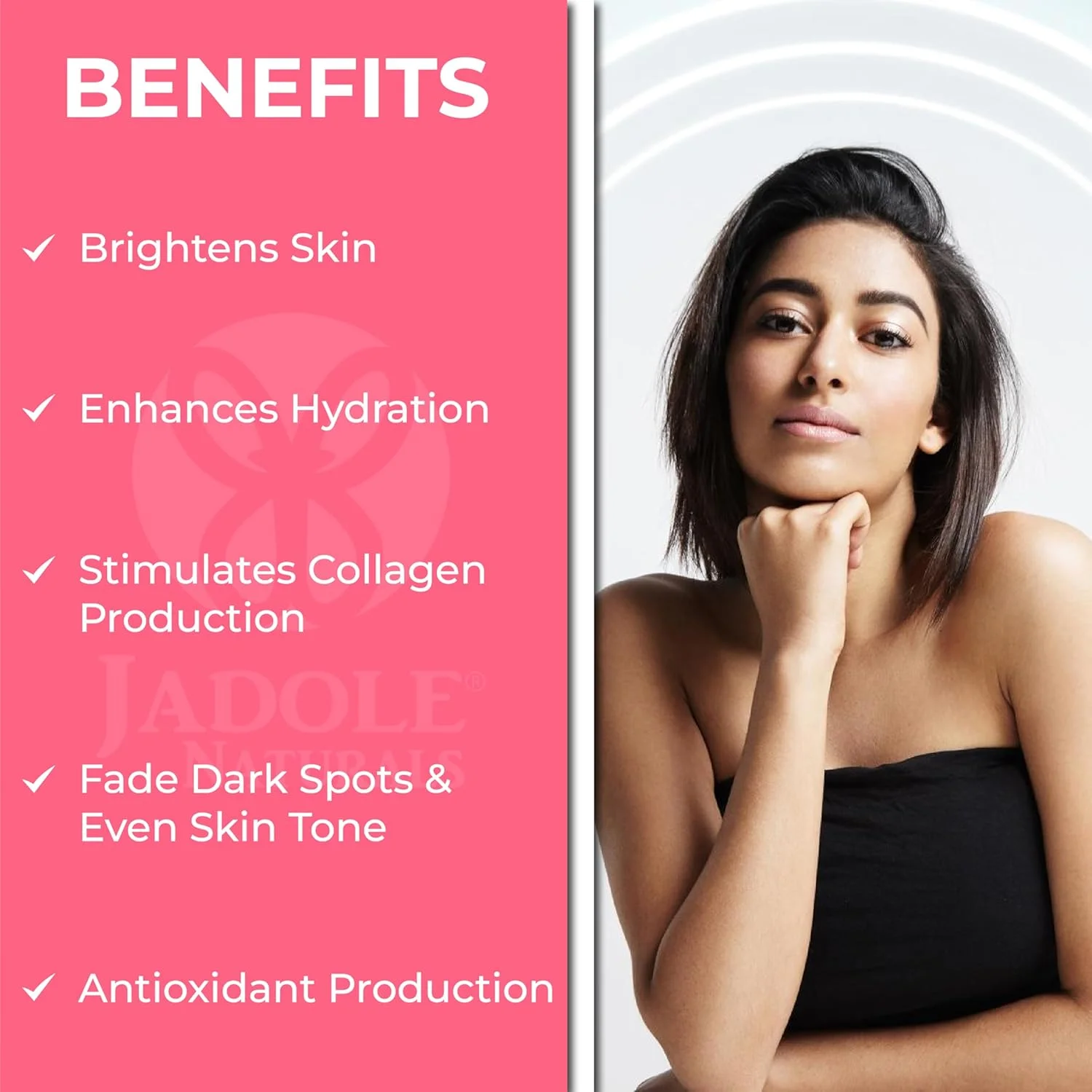 سرم ویتامین C صورت Jadole Naturals - 30 میلی لیتر | 20% اسید هیالورونیک و ویتامین E | سرم ضد پیری برای صاف کردن خطوط ریز، آبرسانی عمیق، روشن کننده پوست، کاهش چروک، درمان سیاهی دور چشم