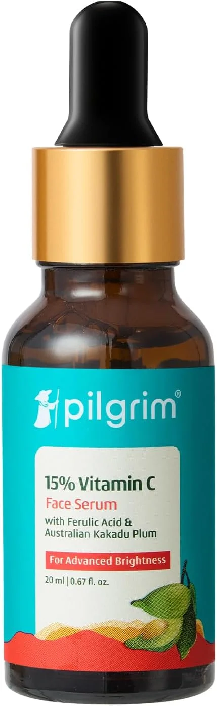 سرم صورت ویتامین C 15% پیلگریم برای پوست درخشان 20 میلی لیتر | سرم حاوی ویتامین C، فرولیک اسید و ویتامین E | کاهش لکه های تیره و یکنواخت کننده رنگ پوست | بدون عطر | برای آقایان و بانوان | مناسب انواع پوست