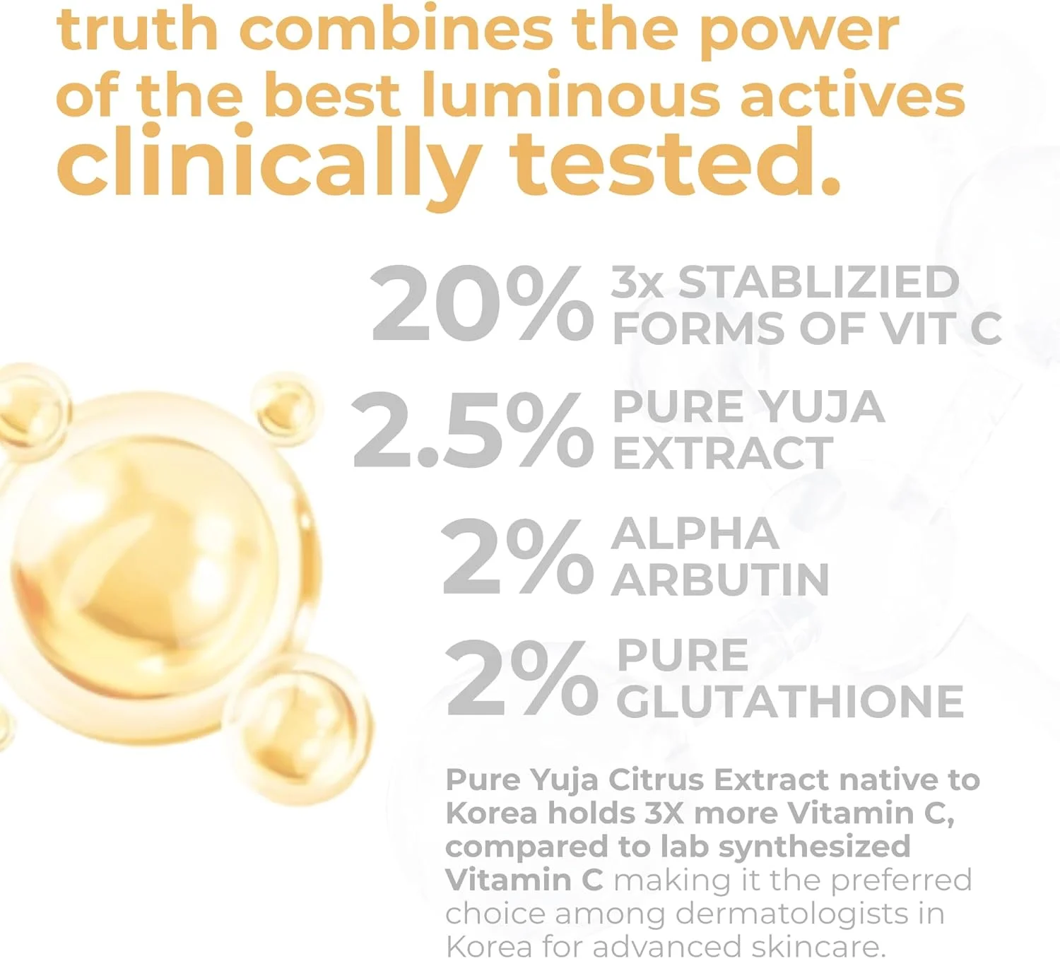 سرم پیشرفته درخشان کننده صورت truth 진실 با حجم 30 میلی لیتر - حاوی ویتامین C 20٪، ویتامین E، فرولیک اسید، آلفا آربوتین، گلوتاتیون، عصاره یوجا - سرم روشن کننده و ضد لک کره ای