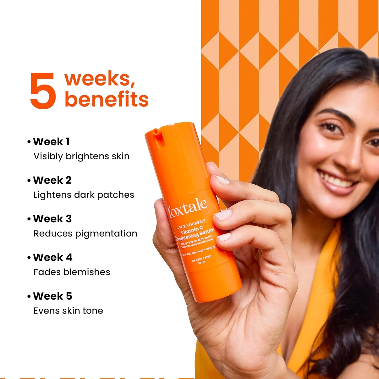 سرم صورت ویتامین C فاکستیل 15% برای درخشش | خالص ترین ویتامین C (ال-آسکوربیک اسید) با ویتامین E | مرطوب کننده برای پوست حساس | انواع پوست | صورت برای آقایان و بانوان | 30 میلی لیتر