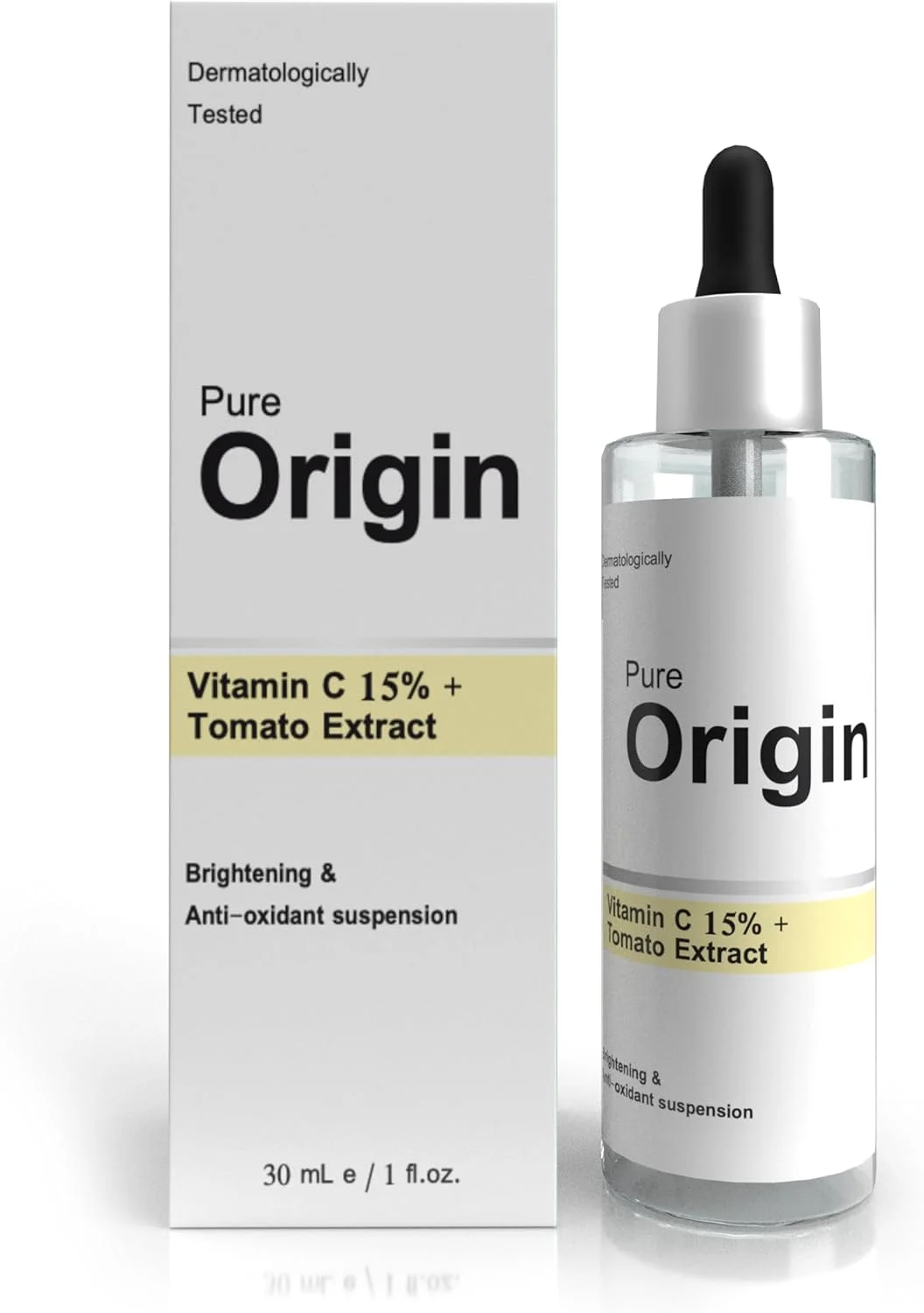 سرم صورت حاوی 15% ویتامین C و عصاره گوجه فرنگی Pure Origin | روشن کننده پوست | کاهش لکه های تیره | محافظت از پوست در برابر آسیب های محیطی | سازگار با محیط زیست | سرم تایید شده بالینی | 30 میلی لیتر