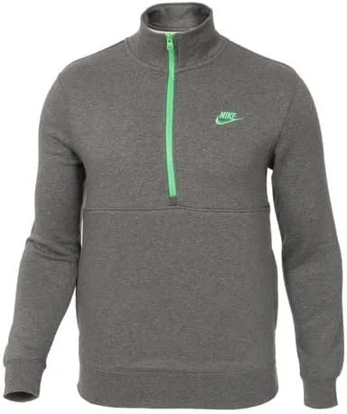 نیم زیپ پولیور مردانه نایکی Sportswear Club با پارچه پشمی برس خورده، ذغالی/سبز روشن، سایز XL
