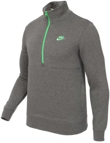 نیم زیپ پولیور مردانه نایکی Sportswear Club با پارچه پشمی برس خورده، ذغالی/سبز روشن، سایز XL