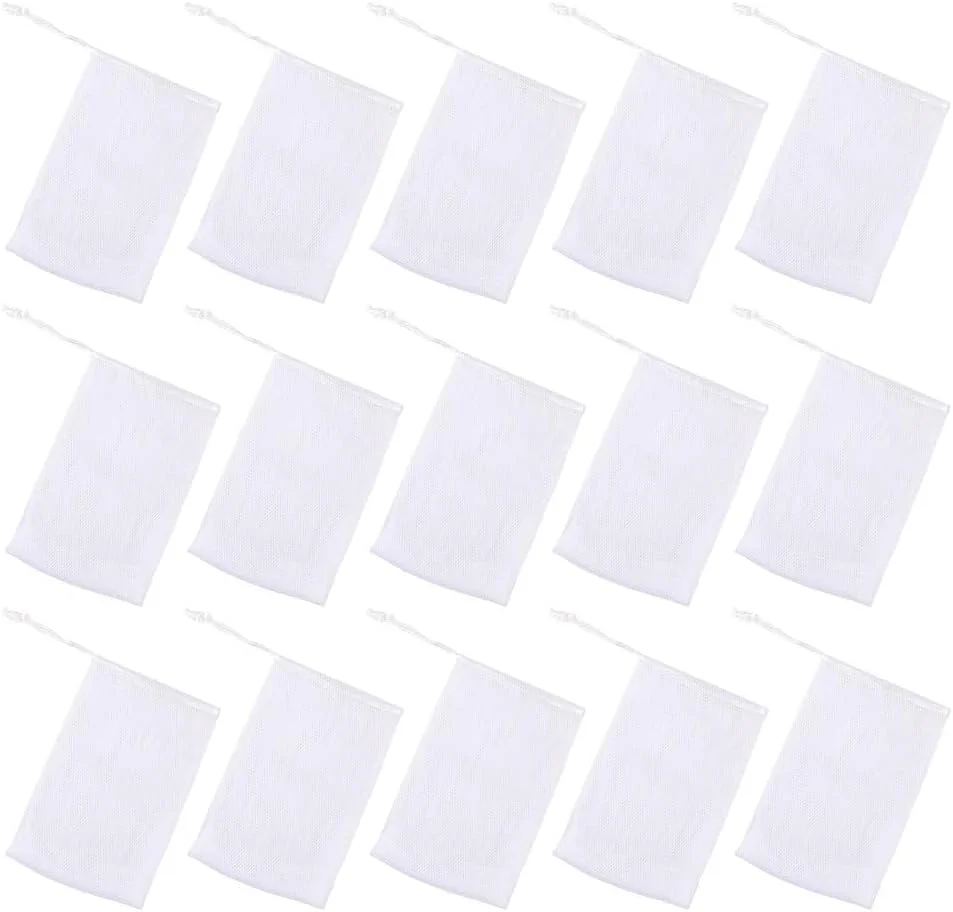 کیسه توری صابون minkissy، 100 عدد کیسه توری صابون با بند کشی برای خشک شدن سریع و آزاد شدن عطر، توری فوم بادوام برای استفاده در حمام، 12x9 سانتی متر