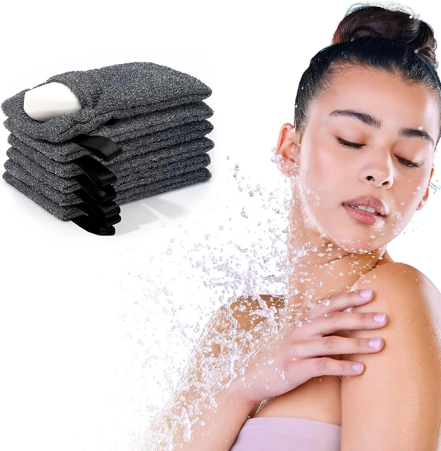 بسته 6 عددی کیسه نگهداری صابون - کیسه اسکراب بدن لایه بردار مسافرتی، نگهدارنده صابون قالبی برای زنان و مردان، اسکراب لایه بردار بدن اسفنج زبر برای دوش و حمام - خاکستری