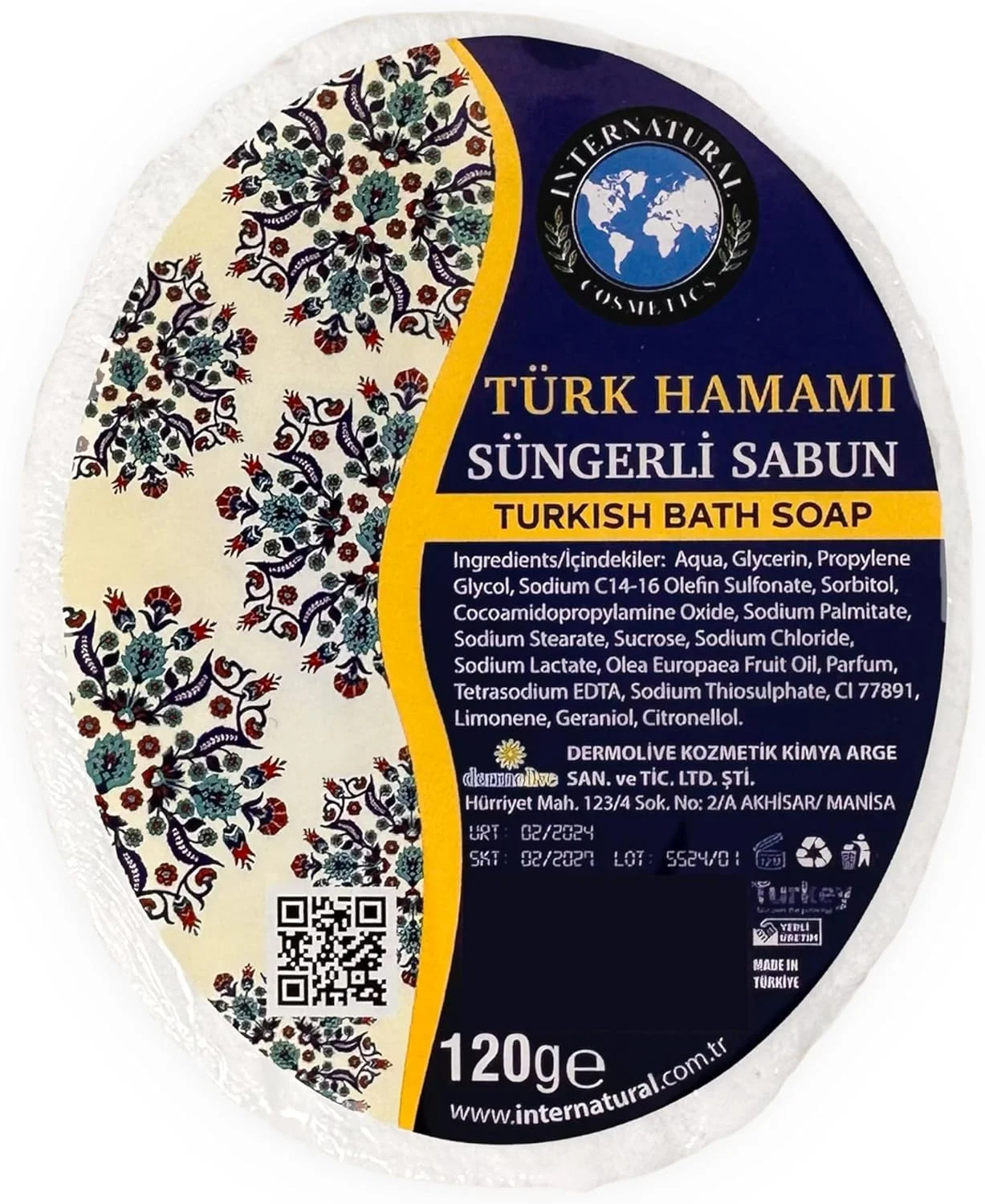 صابون اسفنجی لایه بردار دست ساز اینترنچرال حمام ترکی 120 گرم. تجربه پاکسازی طبیعی و تجدید کننده