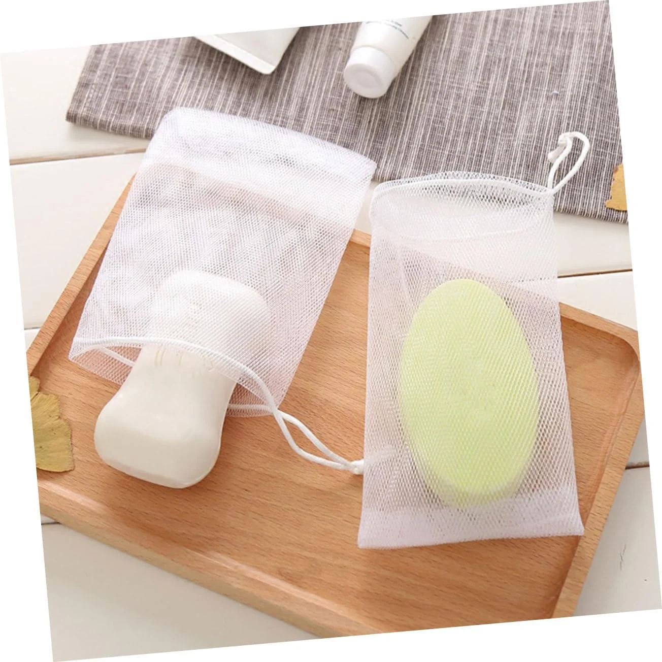 کیسه توری صابون minkissy، 100 عدد کیسه توری صابون با بند کشی برای خشک شدن سریع و آزاد شدن عطر، توری فوم بادوام برای استفاده در حمام، 12x9 سانتی متر