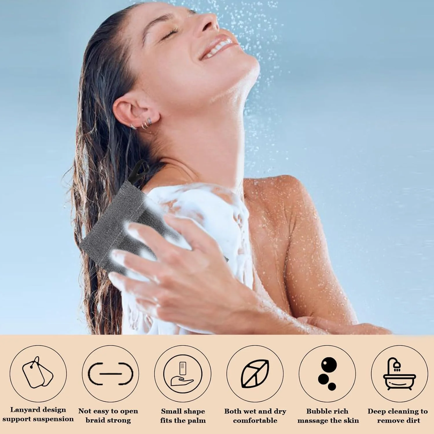 بسته 6 عددی کیسه نگهداری صابون - کیسه اسکراب بدن لایه بردار مسافرتی، نگهدارنده صابون قالبی برای زنان و مردان، اسکراب لایه بردار بدن اسفنج زبر برای دوش و حمام - خاکستری