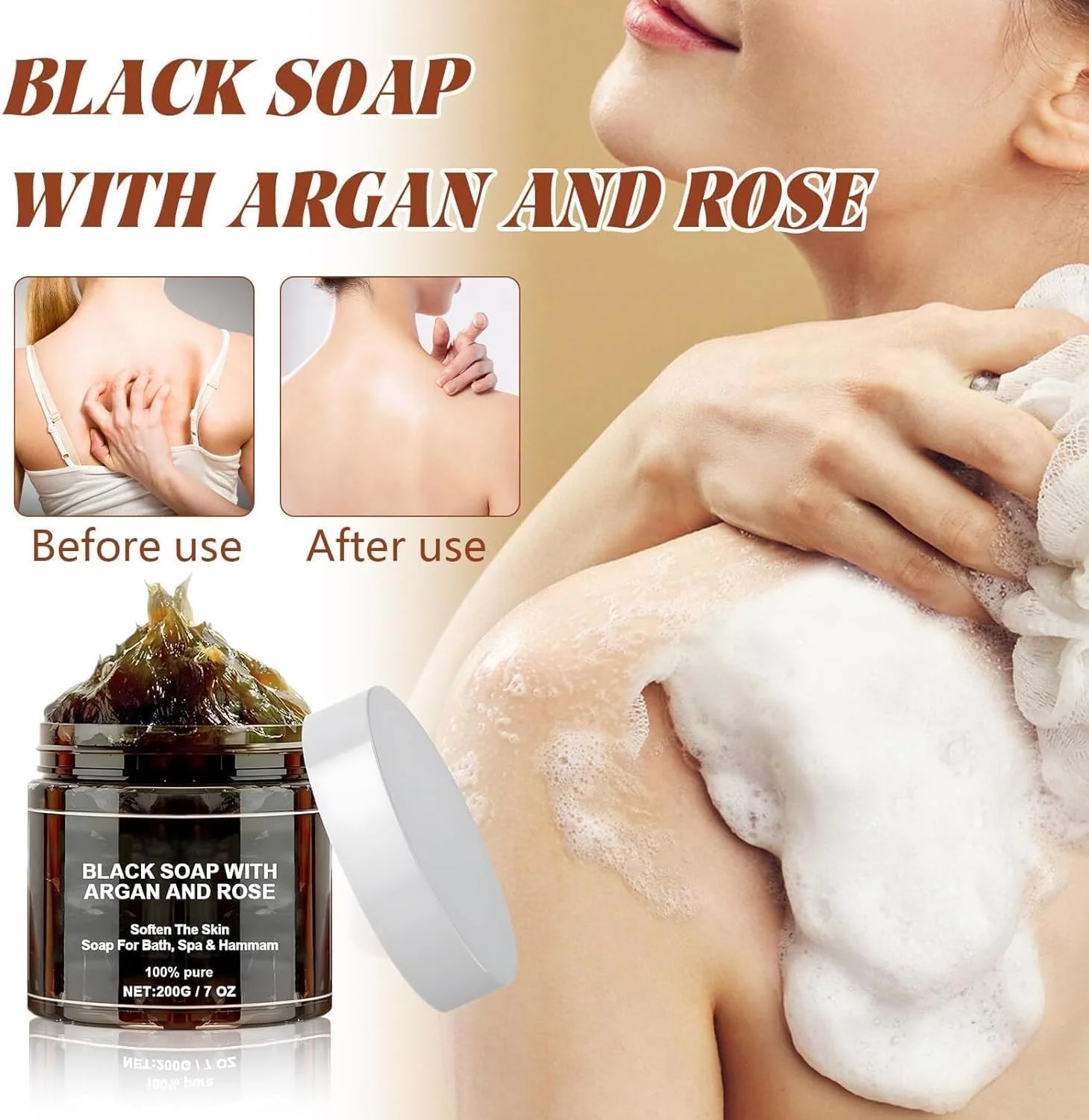2 عدد صابون سیاه مراکشی زاوینا با روغن آرگان و گل رز - 207 میلی لیتر، پاک کننده ملایم، آبرسان و لایه بردار بدن